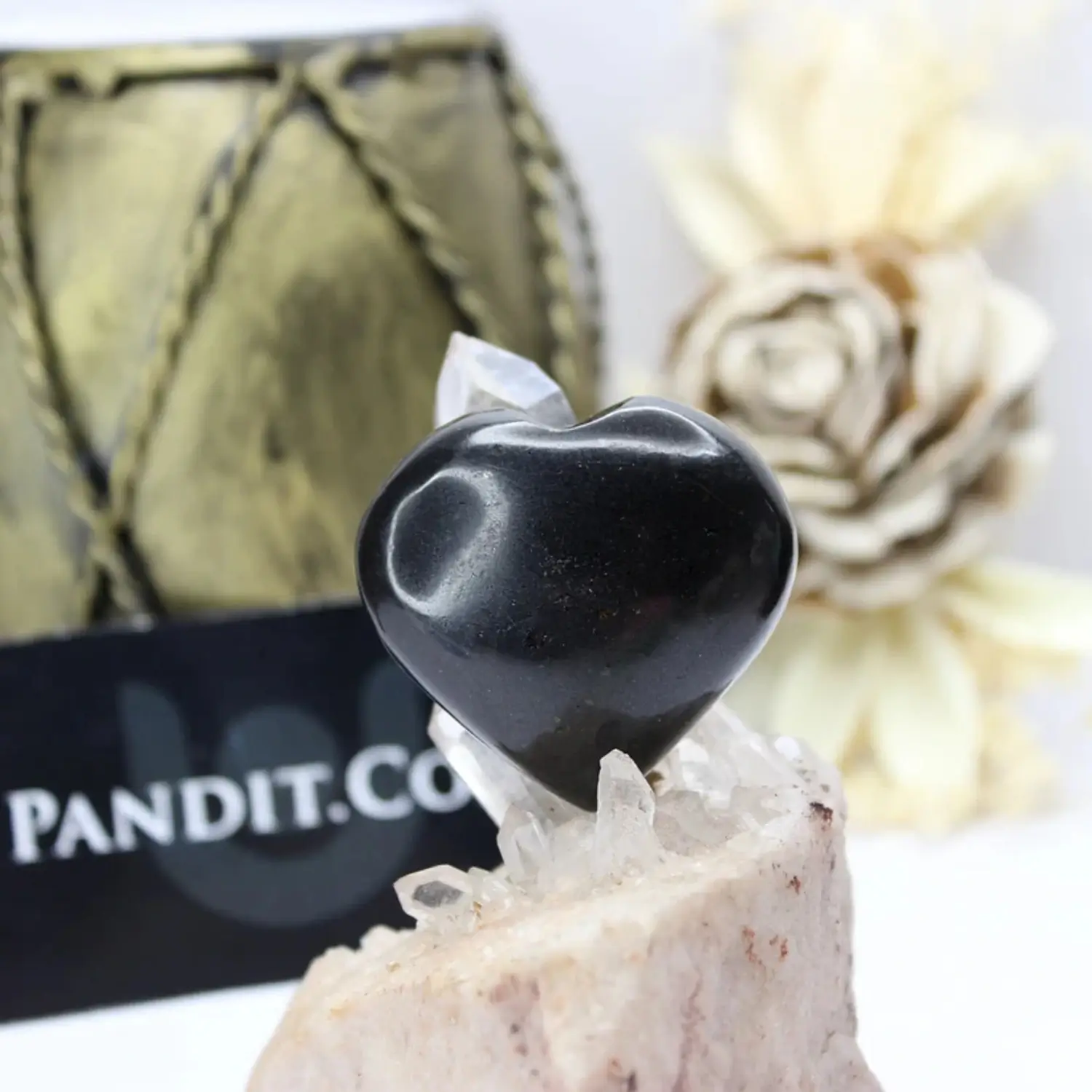 Black Tourmaline Healing Crystal Heart Stone - For Growth