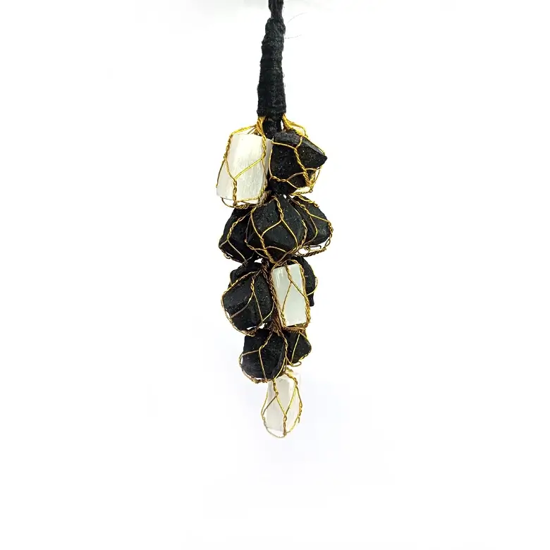 Black Tourmaline with Selenite Car Hanging Raw Stones - Image 6