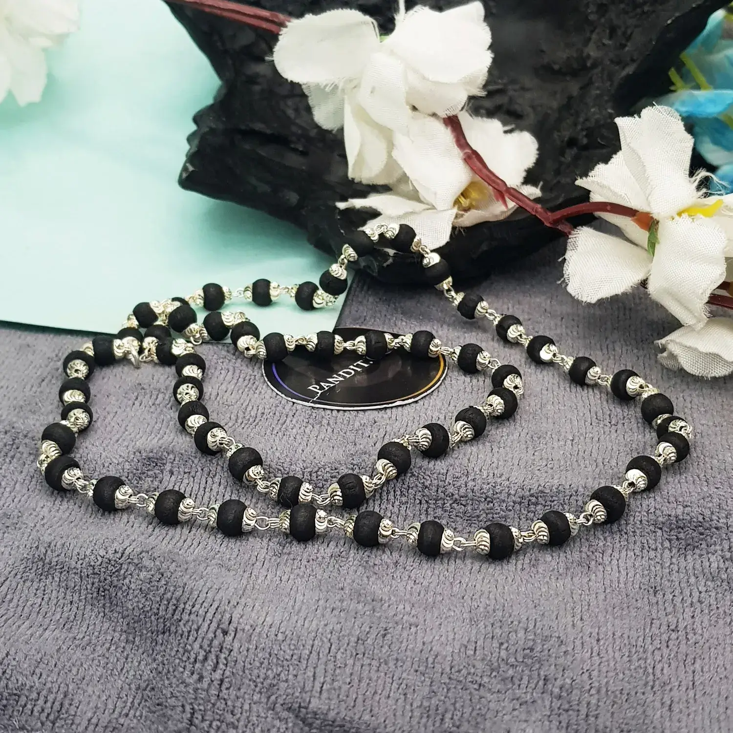 Black Tulsi Mala with Silver Capping - To Pleases Lakshmi