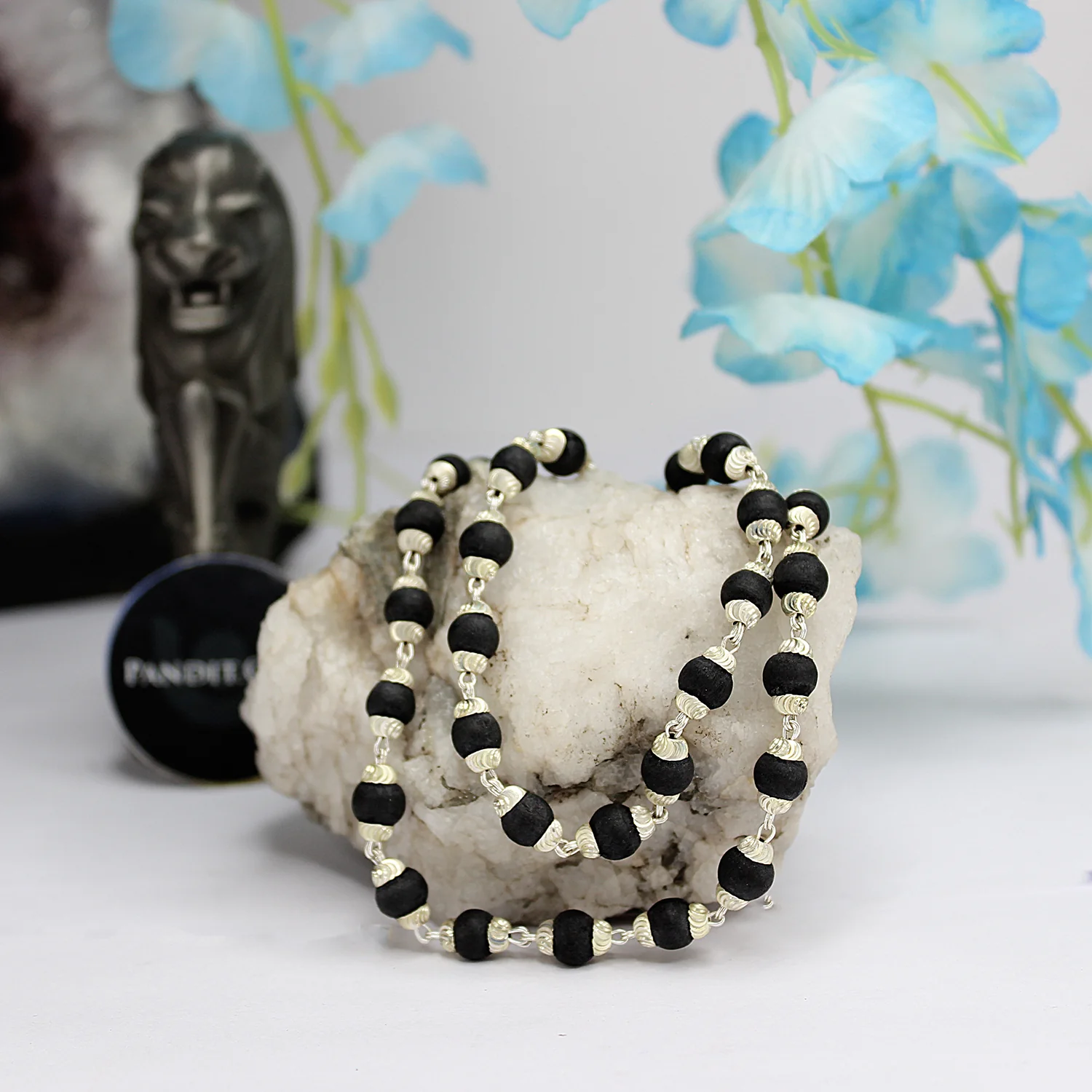 Black Tulsi Mala with Silver Capping - To Pleases Lakshmi - Image 2