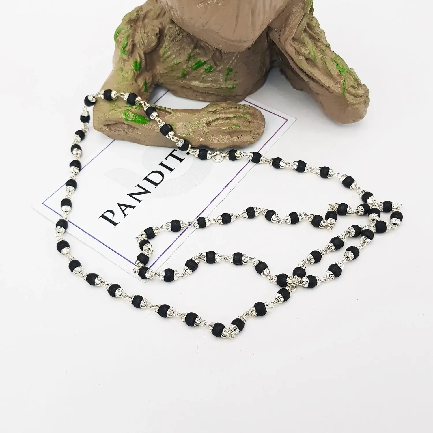 Black Tulsi Mala with Silver Capping - To Pleases Lakshmi - Image 3