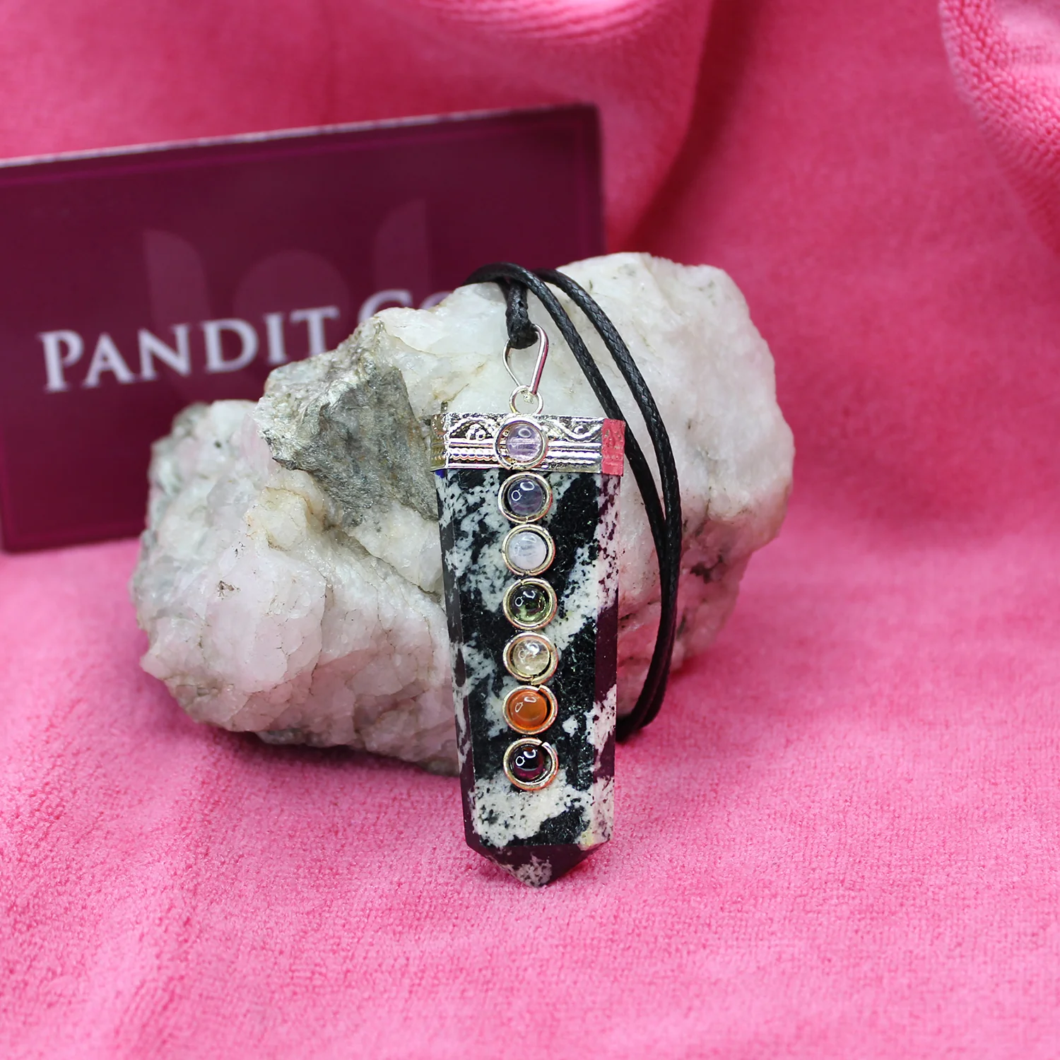 Black White Tourmaline 7 Chakra Pencil Pendant - Image 4