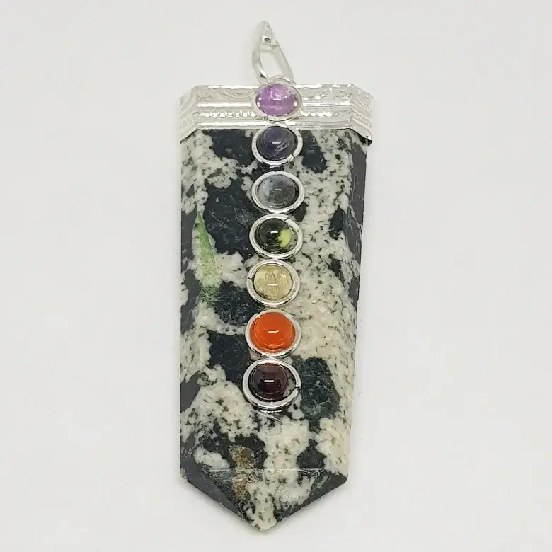 Black White Tourmaline 7 Chakra Pencil Pendant - Image 5