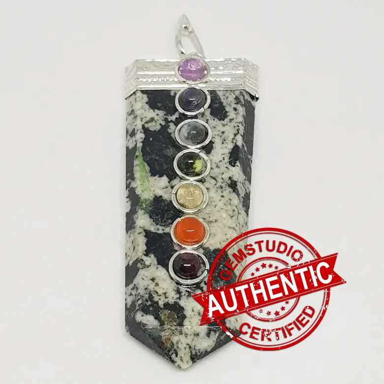 Black White Tourmaline 7 Chakra Pencil Pendant - Image 6