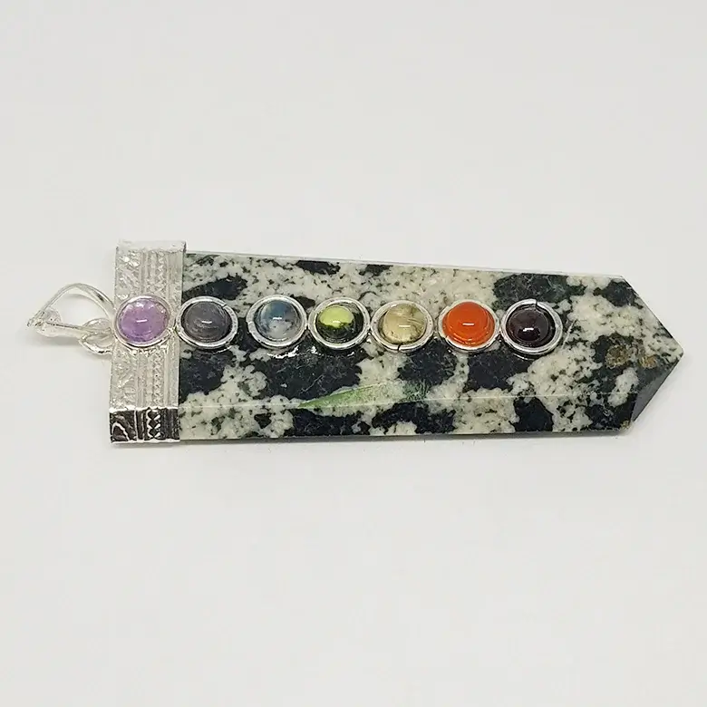 Black White Tourmaline 7 Chakra Pencil Pendant - Image 7