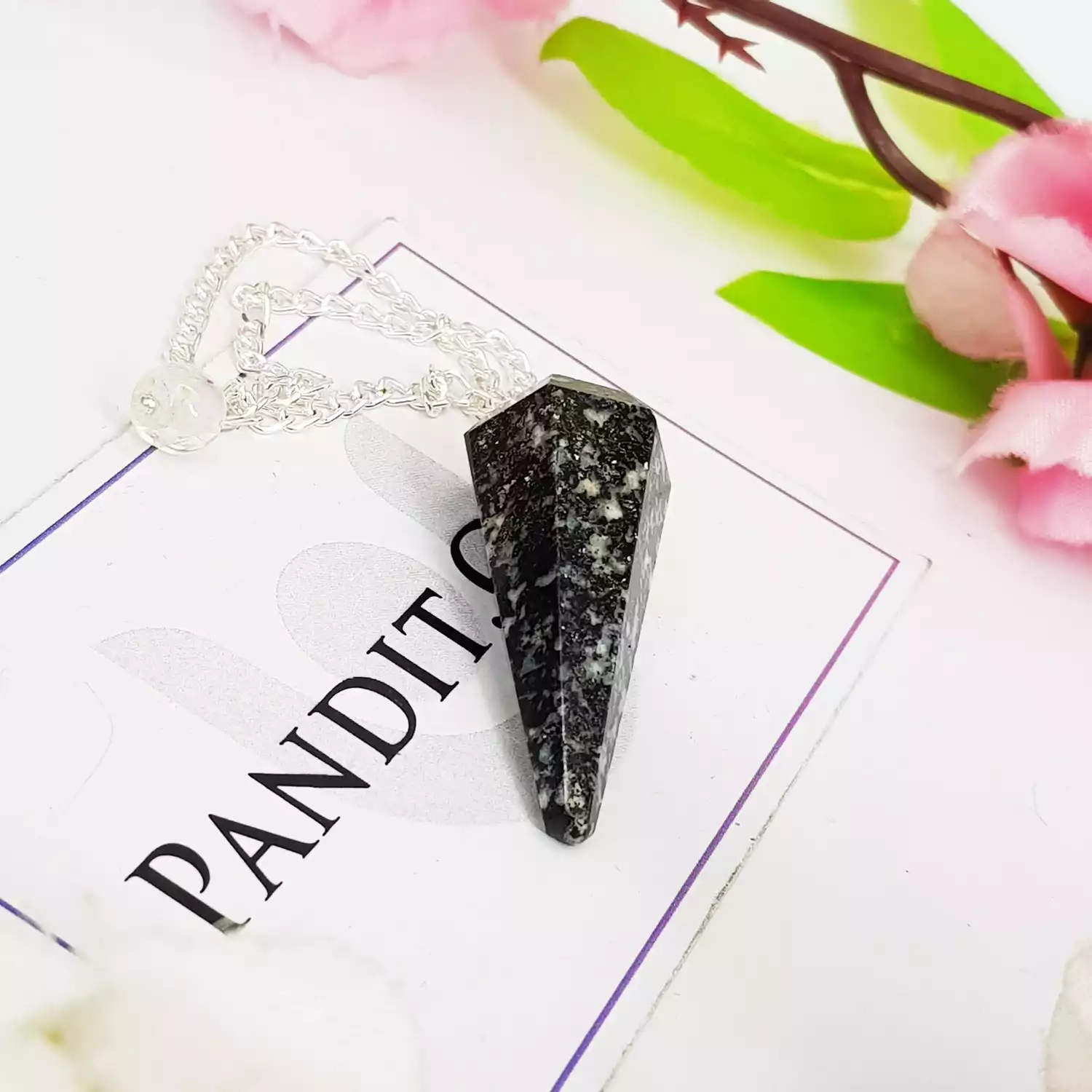 Black White Tourmaline Dowsing Pendulum - Image 2