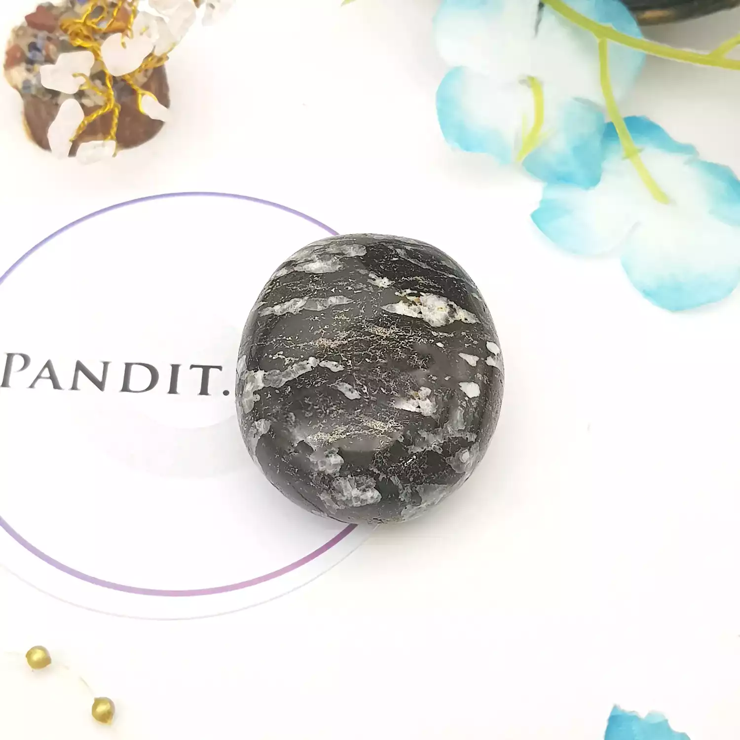 Black White Tourmaline Healing Crystal Palm Stone - Image 2