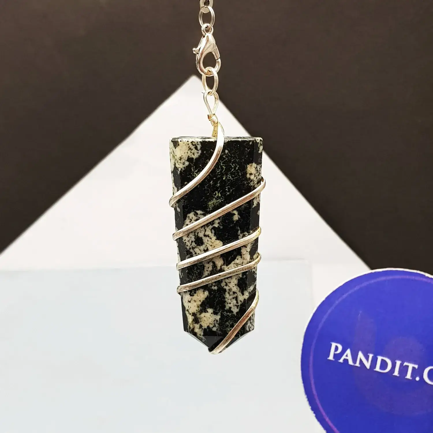 Black White Tourmaline Spiral Pencil Pendant - Image 3