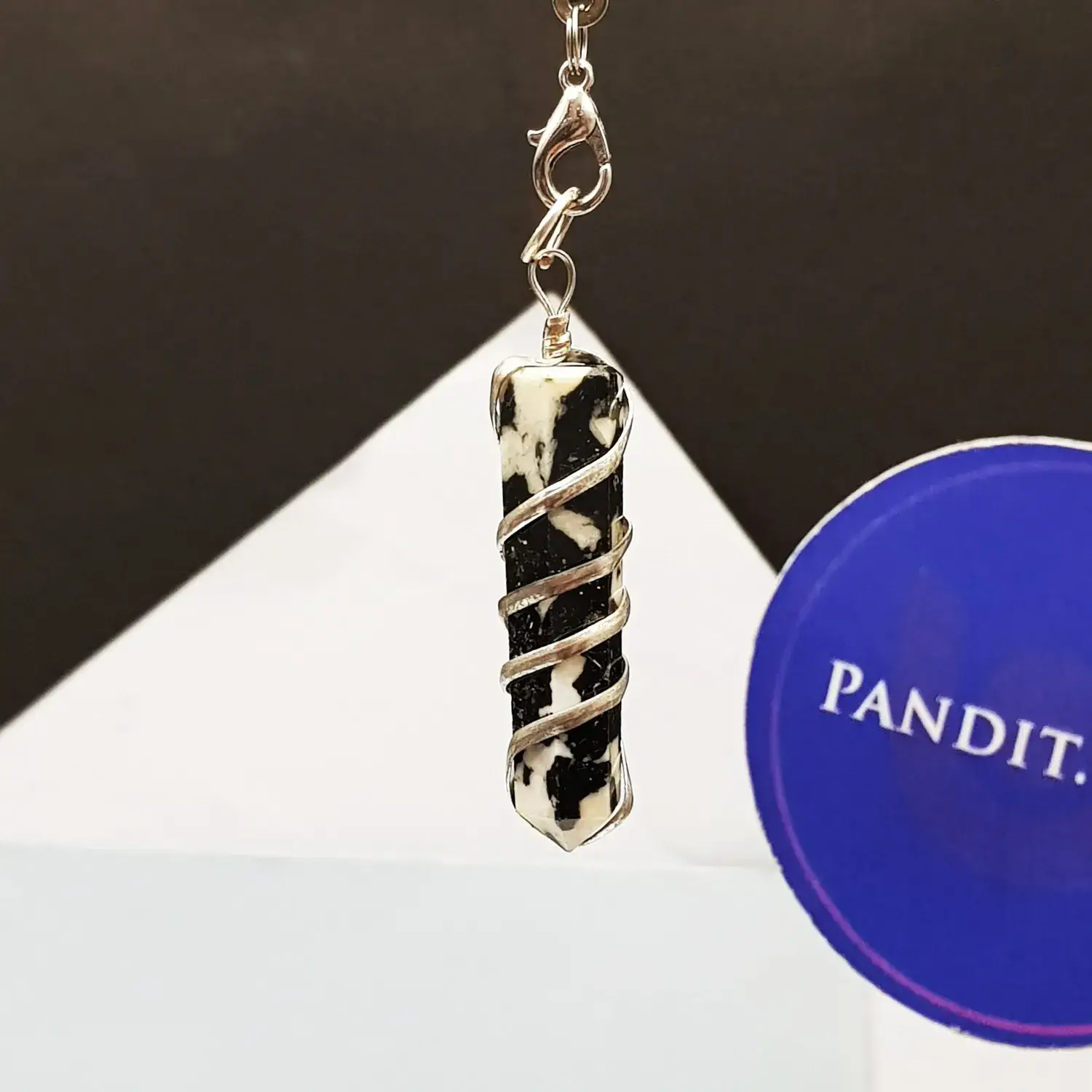 Black White Tourmaline Spiral Pencil Pendant - Image 4