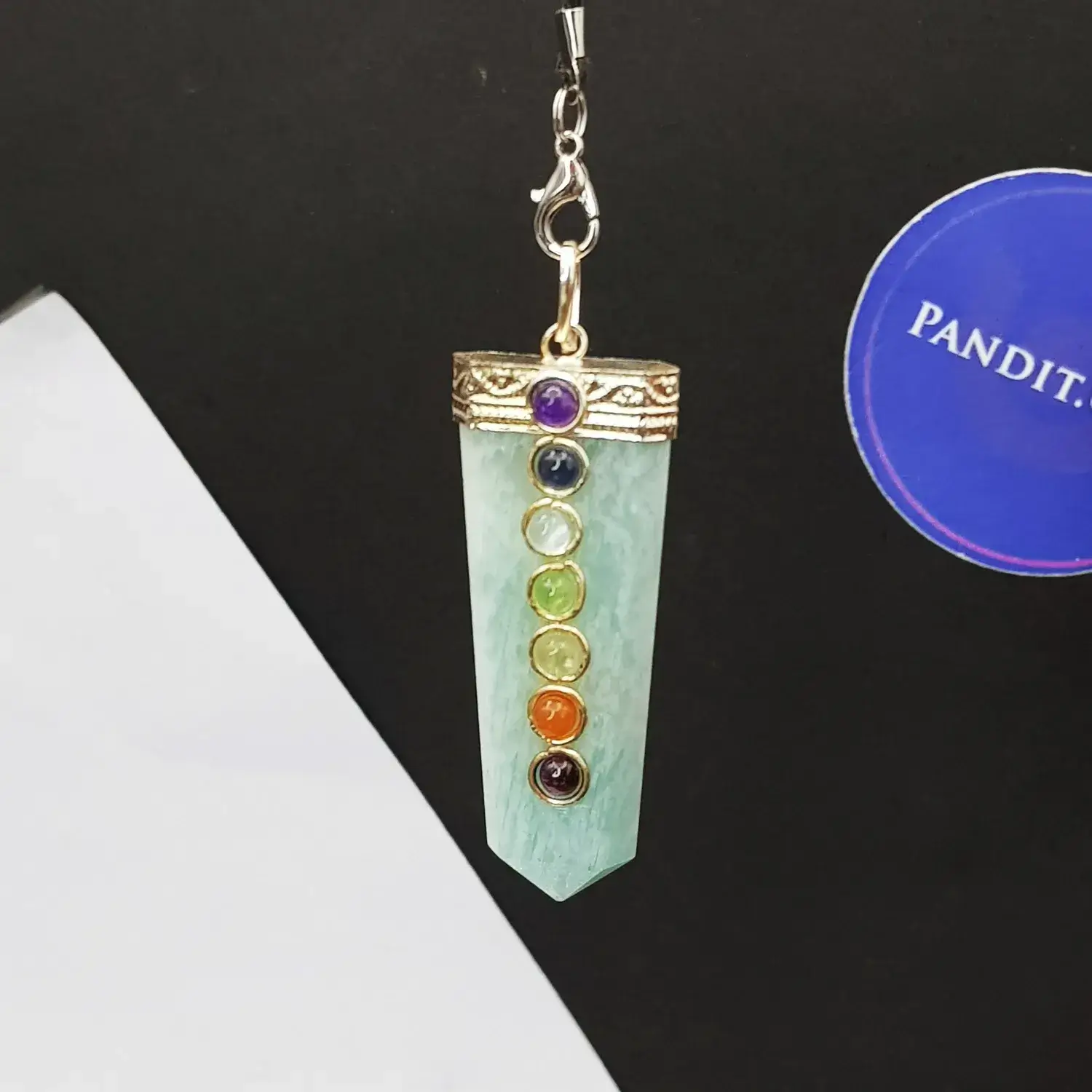 Blue Amazonite 7 Chakra Pencil Pendant - Image 3