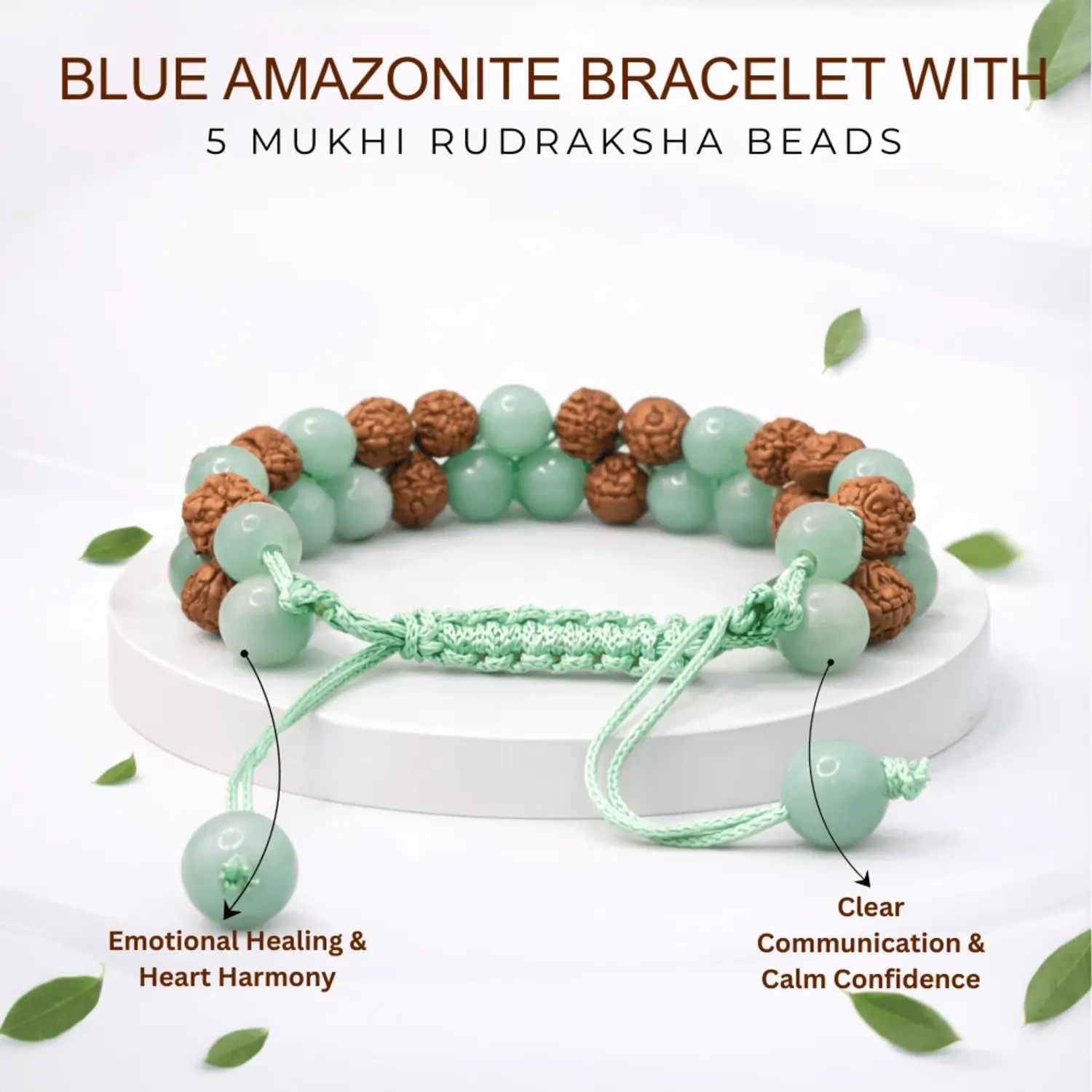 Blue Amazonite Bracelet With 5 Mukhi Rudraksha Beads - Image 2