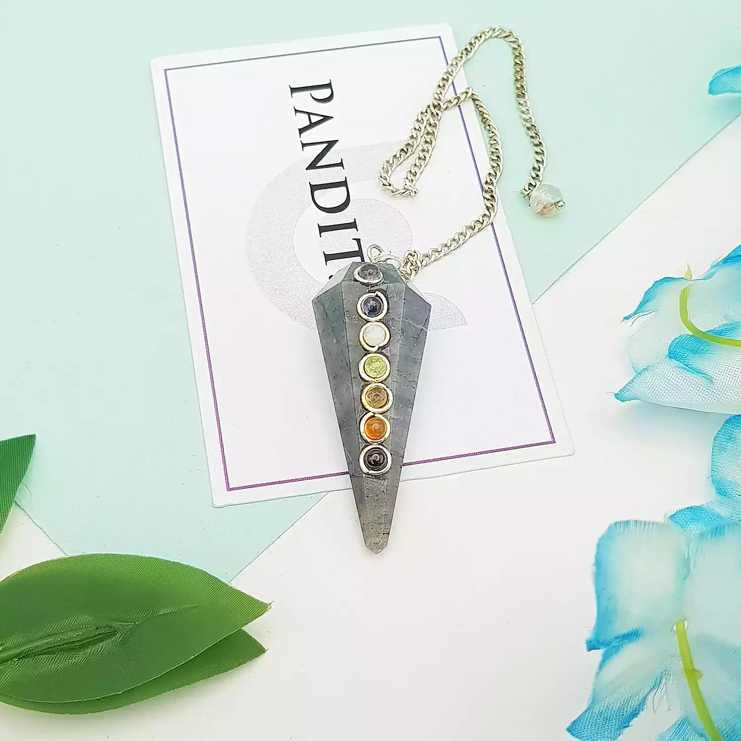 Blue Aventurine 7 Chakra Dowsing Pendulum - To Detect Allergies - Image 2