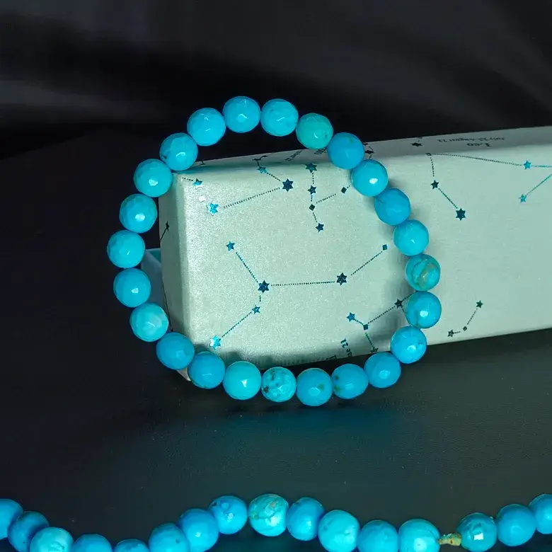 Blue Magnesite Turquoise Diamond Cut Bracelet - For Multiple Gains - Image 5