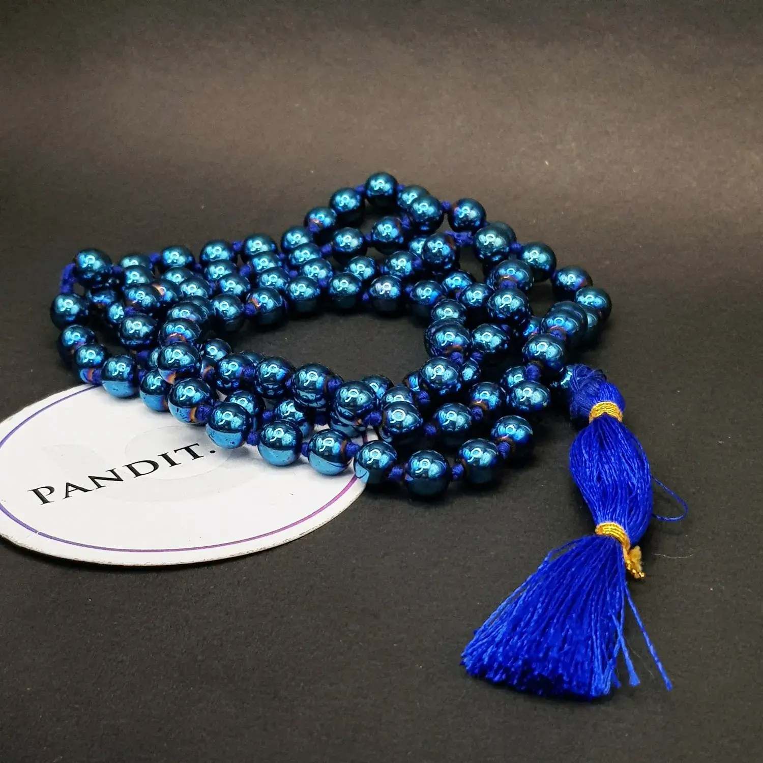 Blue Peacock Hematite Mala - To Attract & Balance Energy - Image 3