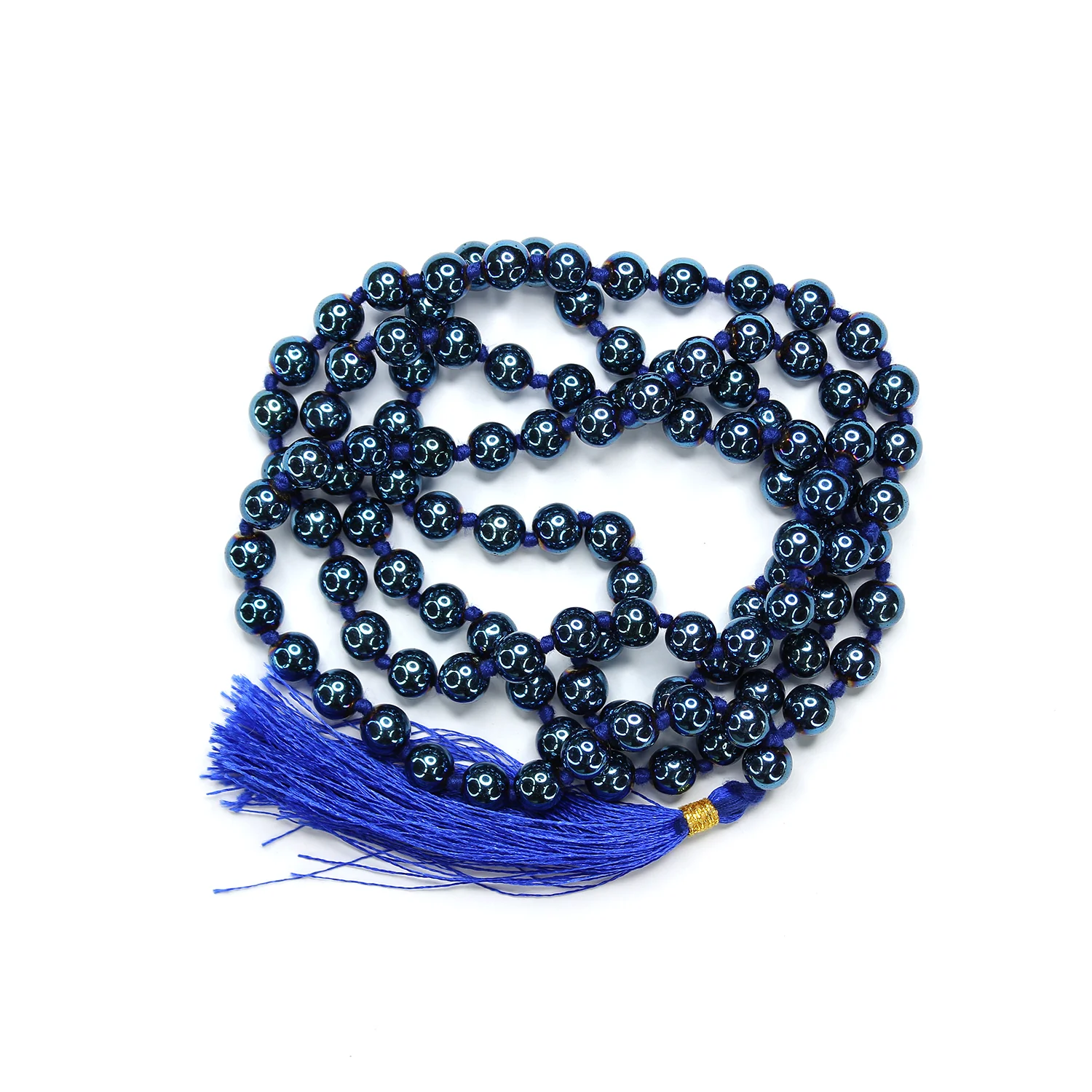 Blue Peacock Hematite Mala - To Attract & Balance Energy - Image 4