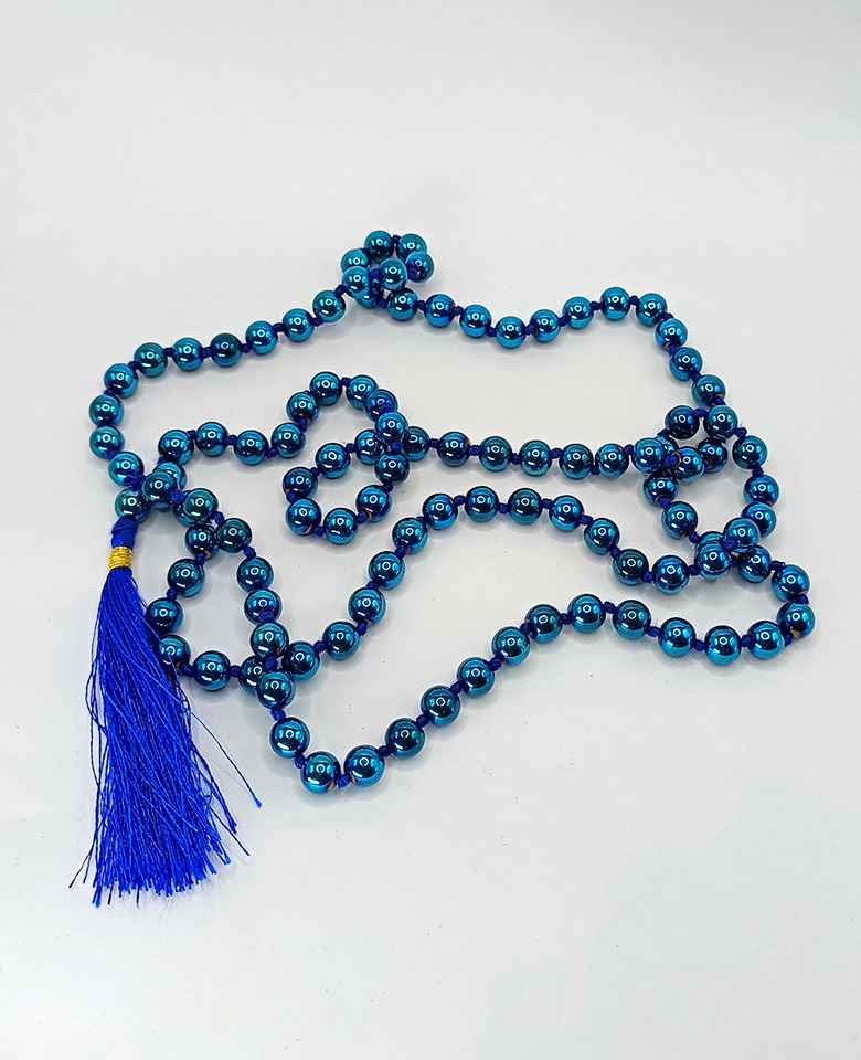 Blue Peacock Hematite Mala - To Attract & Balance Energy - Image 6