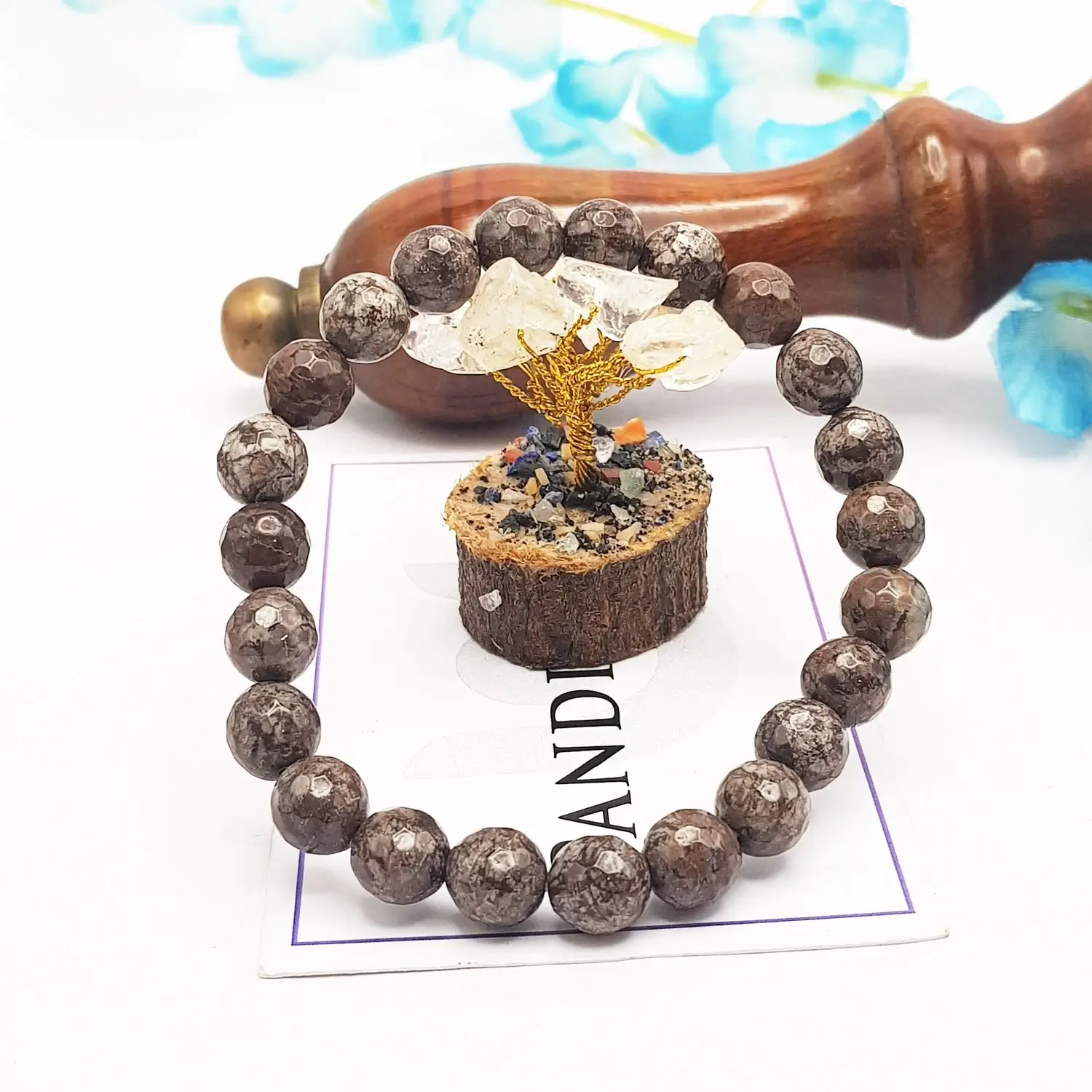Brown Snowflake Obsidian Diamond Cut Bracelet - To Purify Aura - Image 2