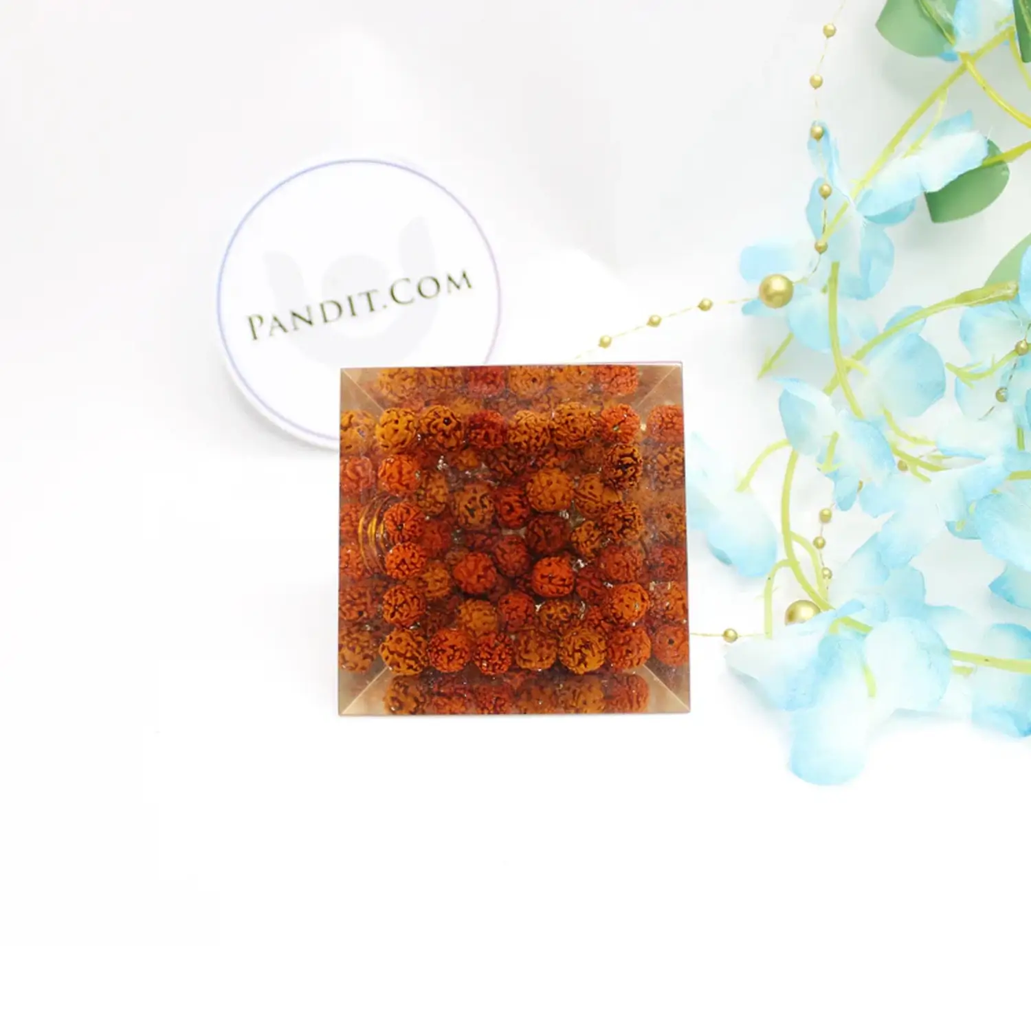 Coil Quartz Orgone Pyramid with Rudraksha Beads - Image 3