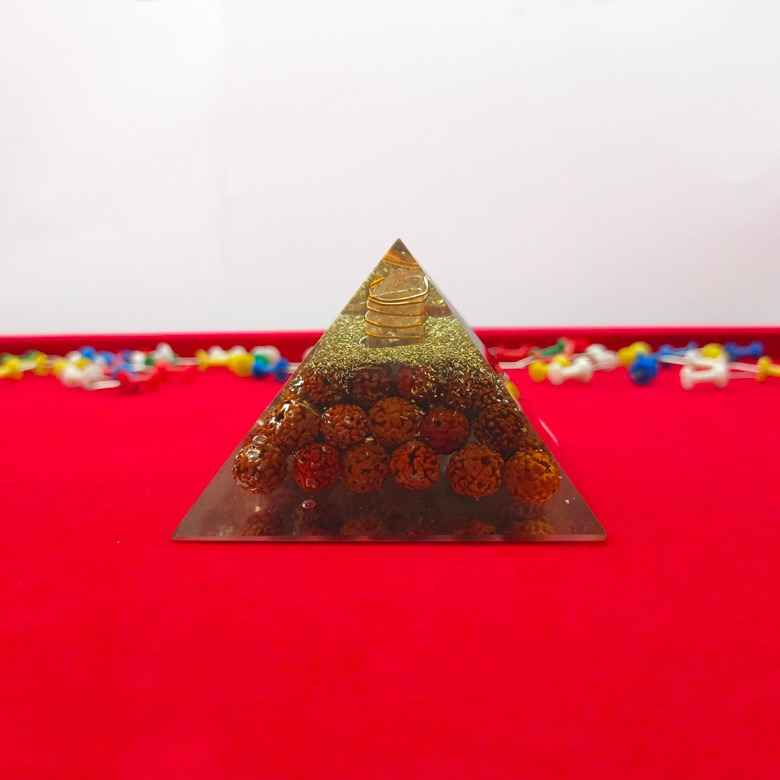 Coil Quartz Orgone Pyramid with Rudraksha Beads - Image 4