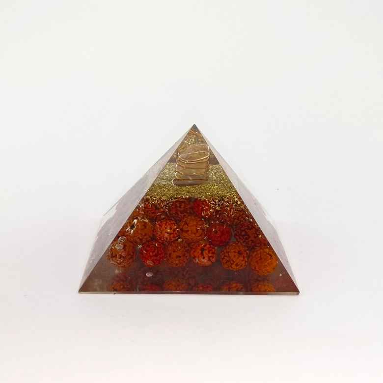 Coil Quartz Orgone Pyramid with Rudraksha Beads - Image 5