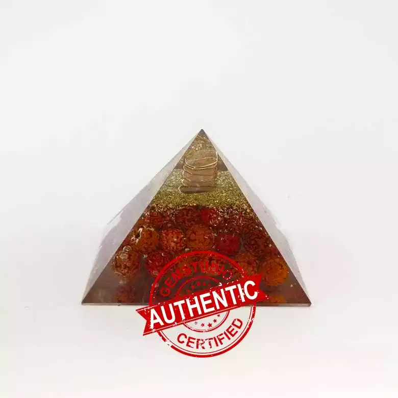 Coil Quartz Orgone Pyramid with Rudraksha Beads - Image 6