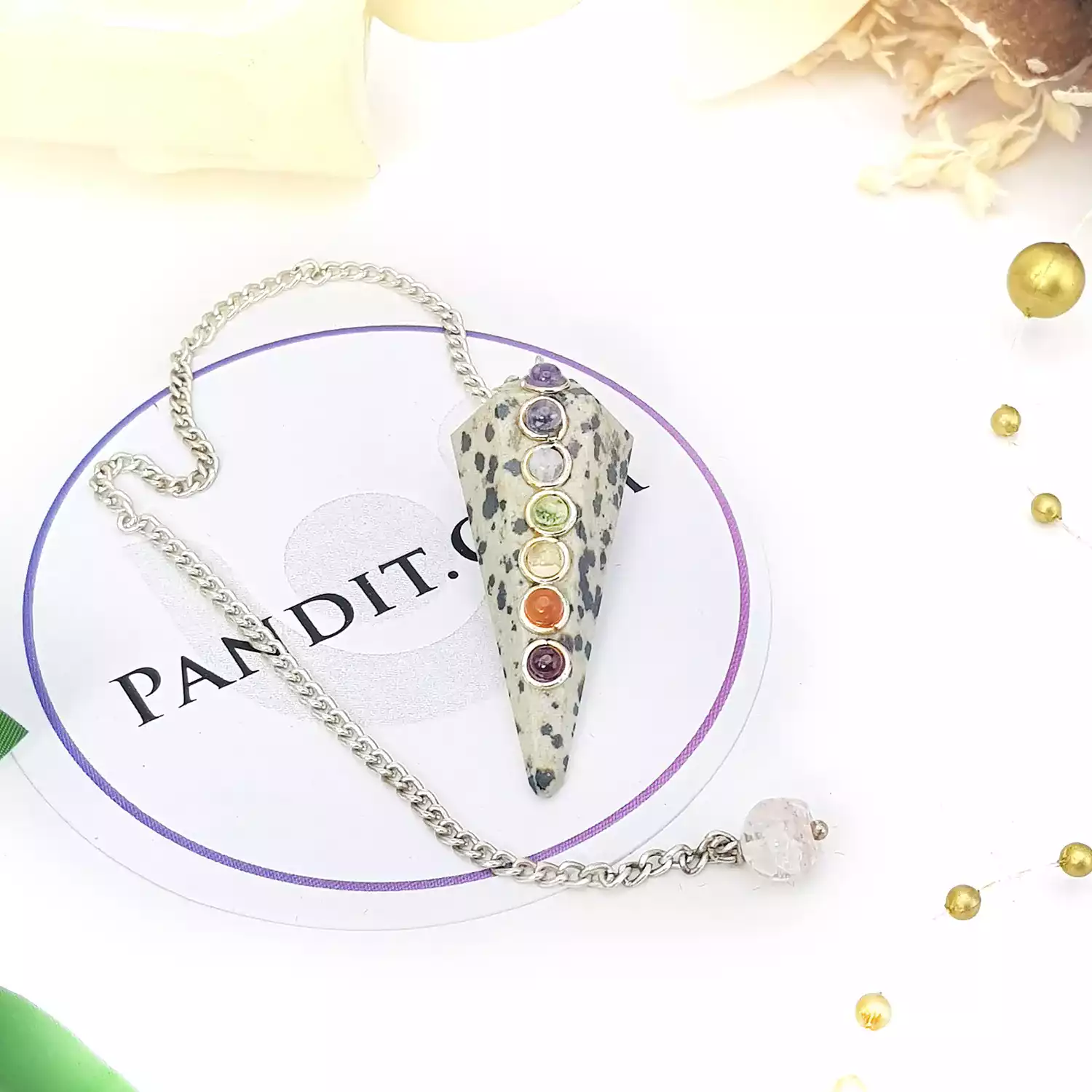 Dalmatian Jasper 7 Chakra Dowsing Pendulum - For Vastu Healing - Image 4