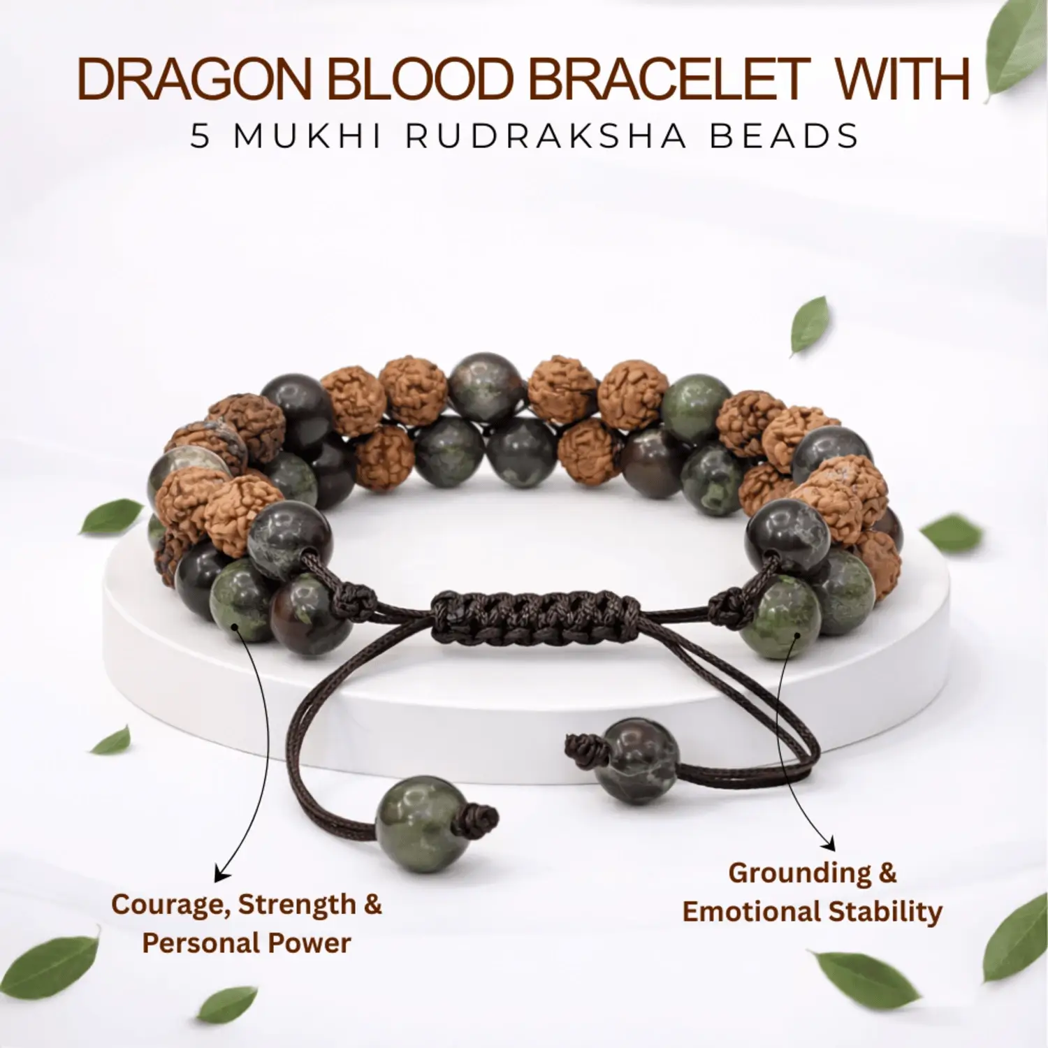 Dragon Blood Jasper Bracelet With 5 Mukhi Rudraksha Beads - Image 2