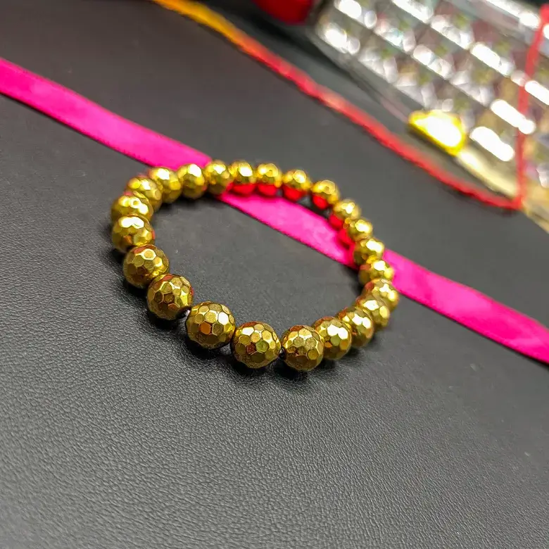 Golden Hematite Diamond Cut Bracelet - For a Luxurious Life - Image 4