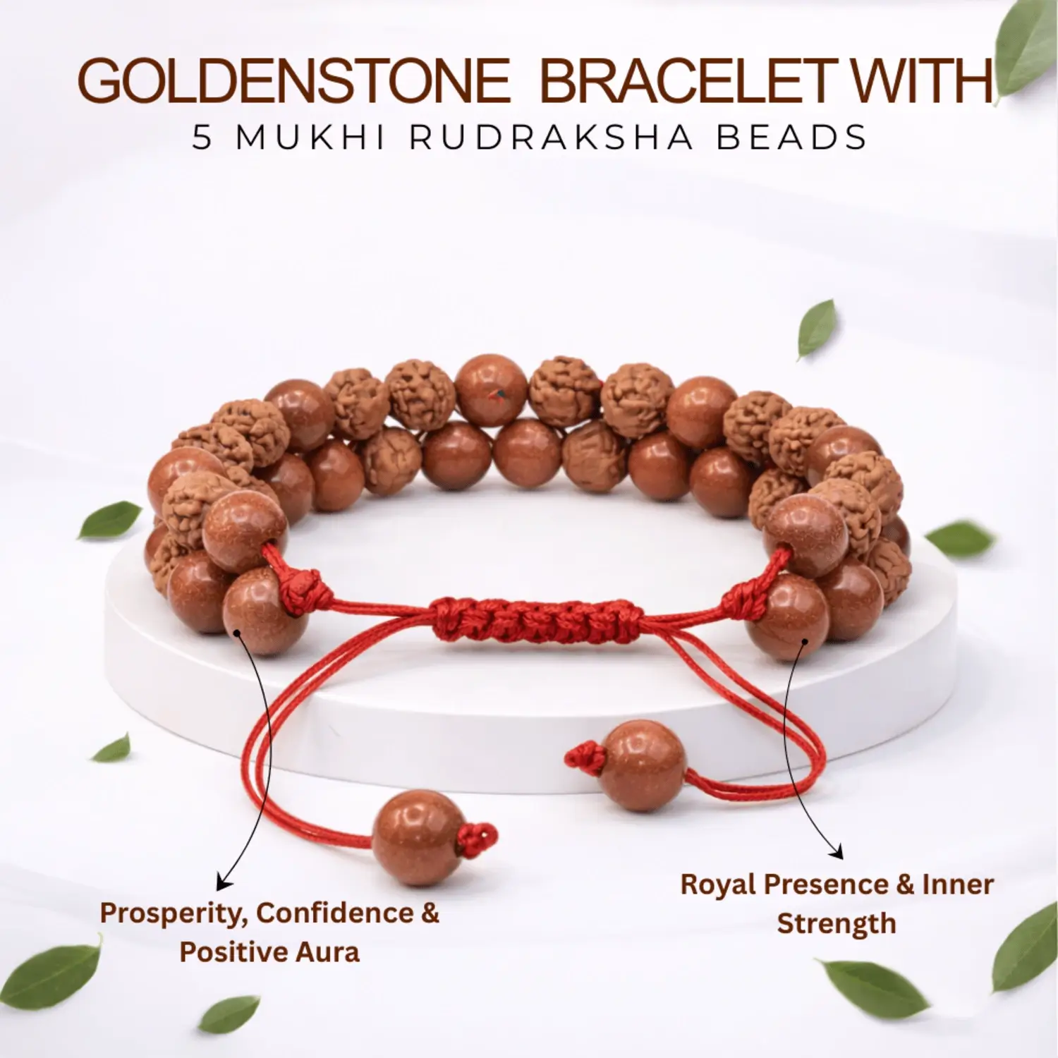 Golden Sunstone Bracelet With 5 Mukhi Rudraksha Beads - Image 2