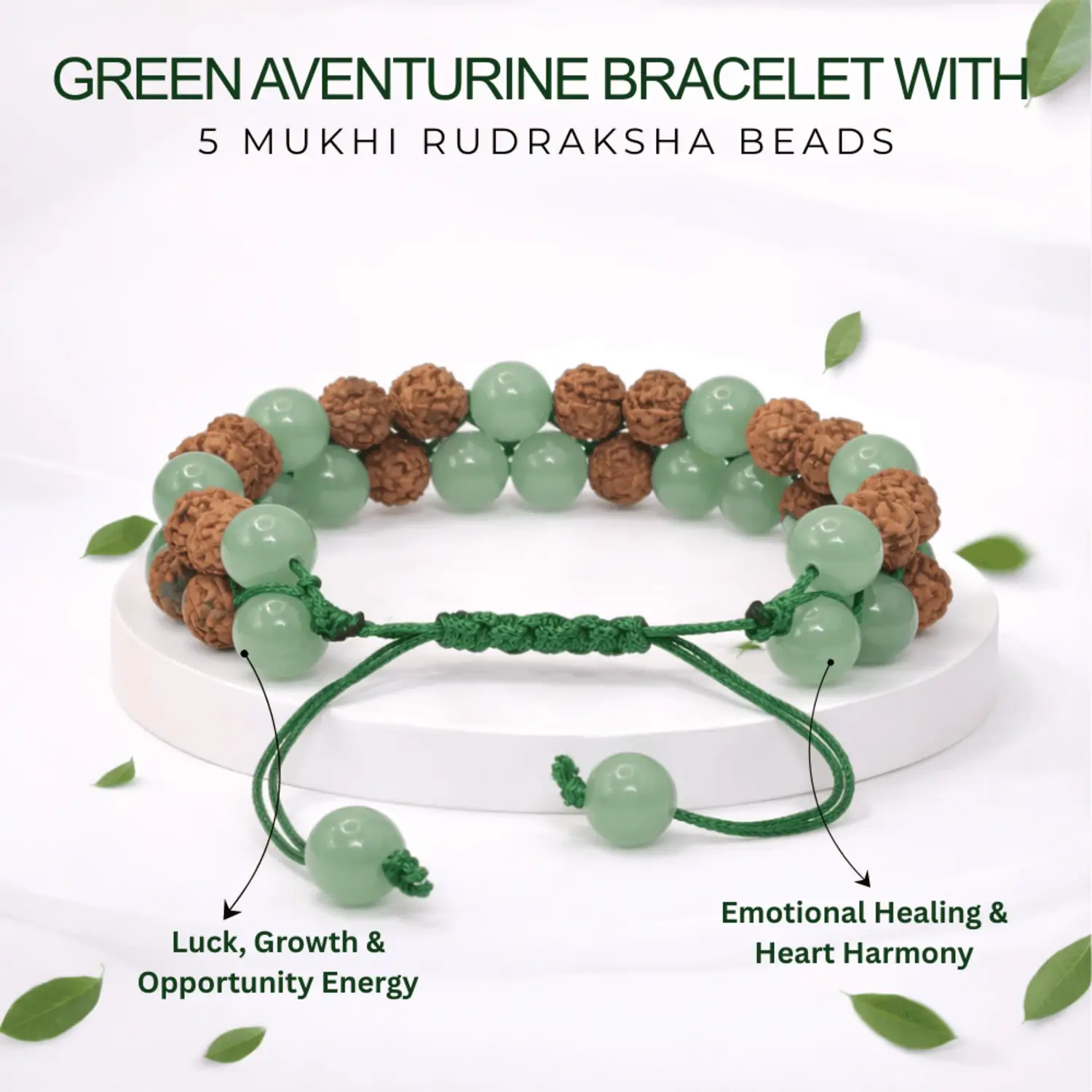 Green Aventurine Bracelet With 5 Mukhi Rudraksha Beads - Image 2