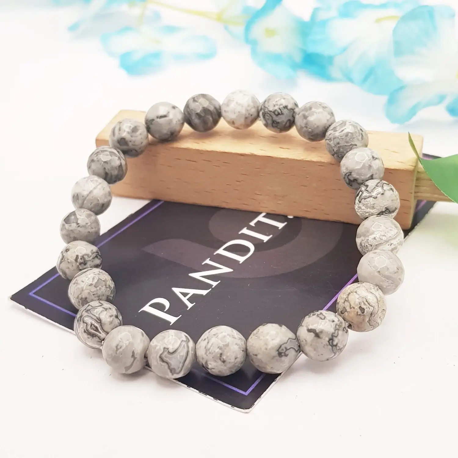Grey Jasper Diamond Cut Bracelet - To Give Wisdom & Money - Image 2