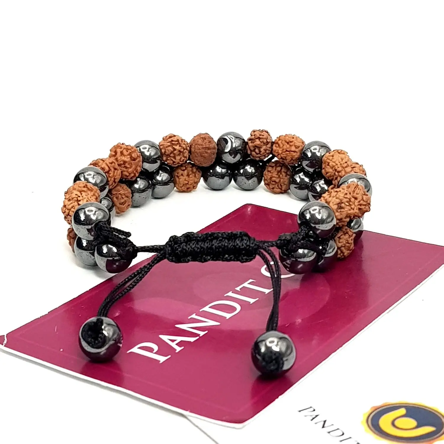 Hematite Bracelet With 5 Mukhi Rudraksha Beads