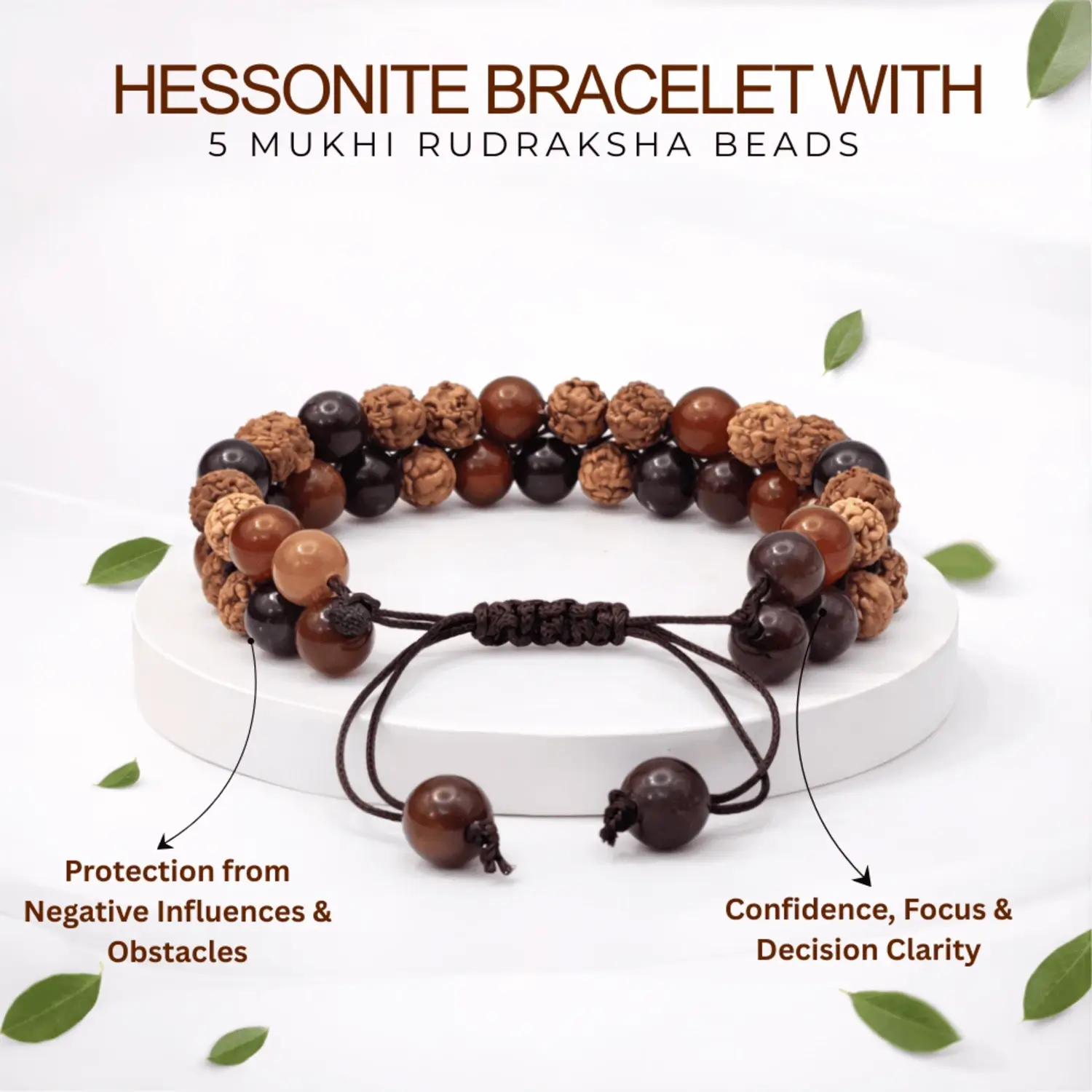 Hessonite Bracelet With 5 Mukhi Rudraksha Beads - Image 2