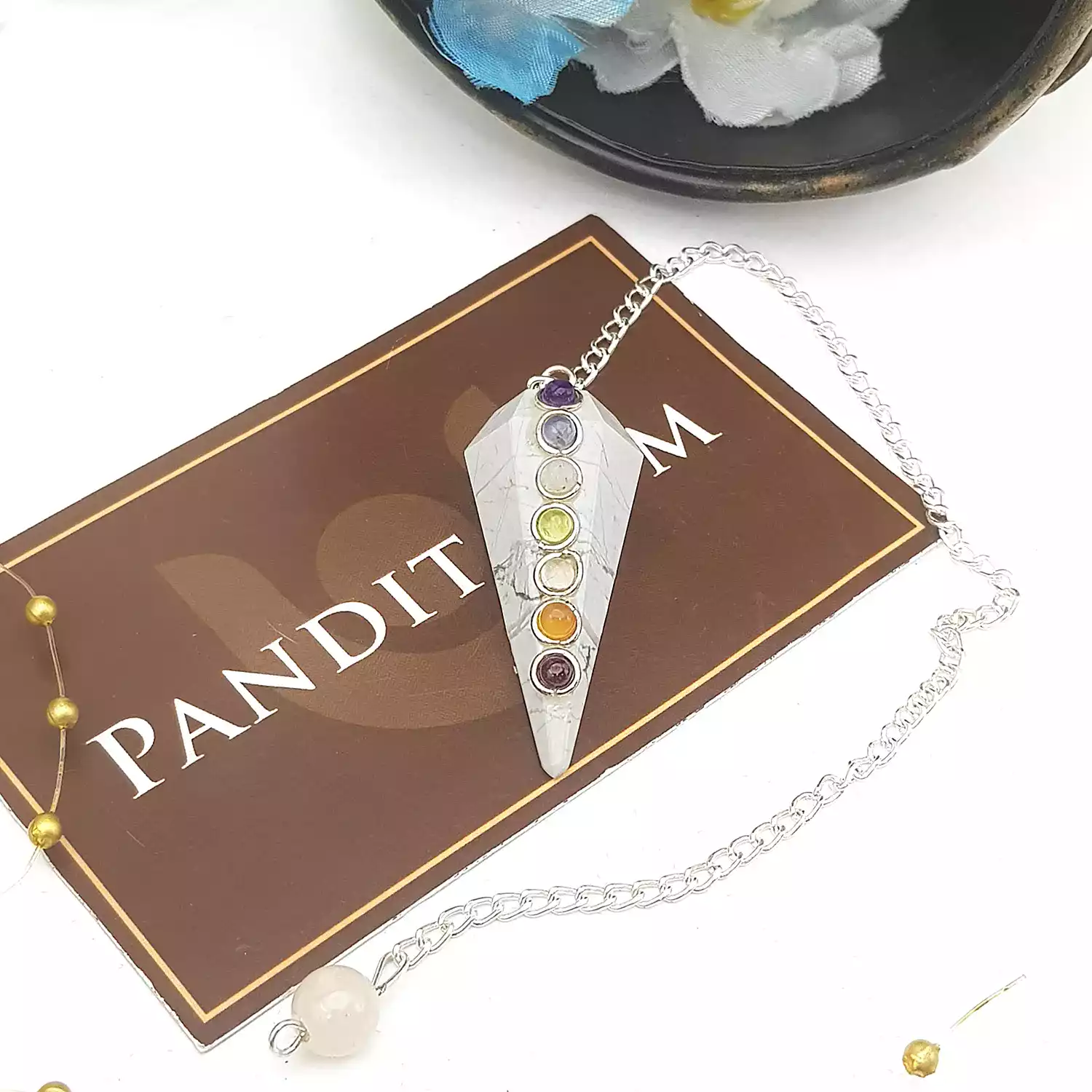 Howlite 7 Chakra Dowsing Pendulum - To Detect Negative Aura - Image 3