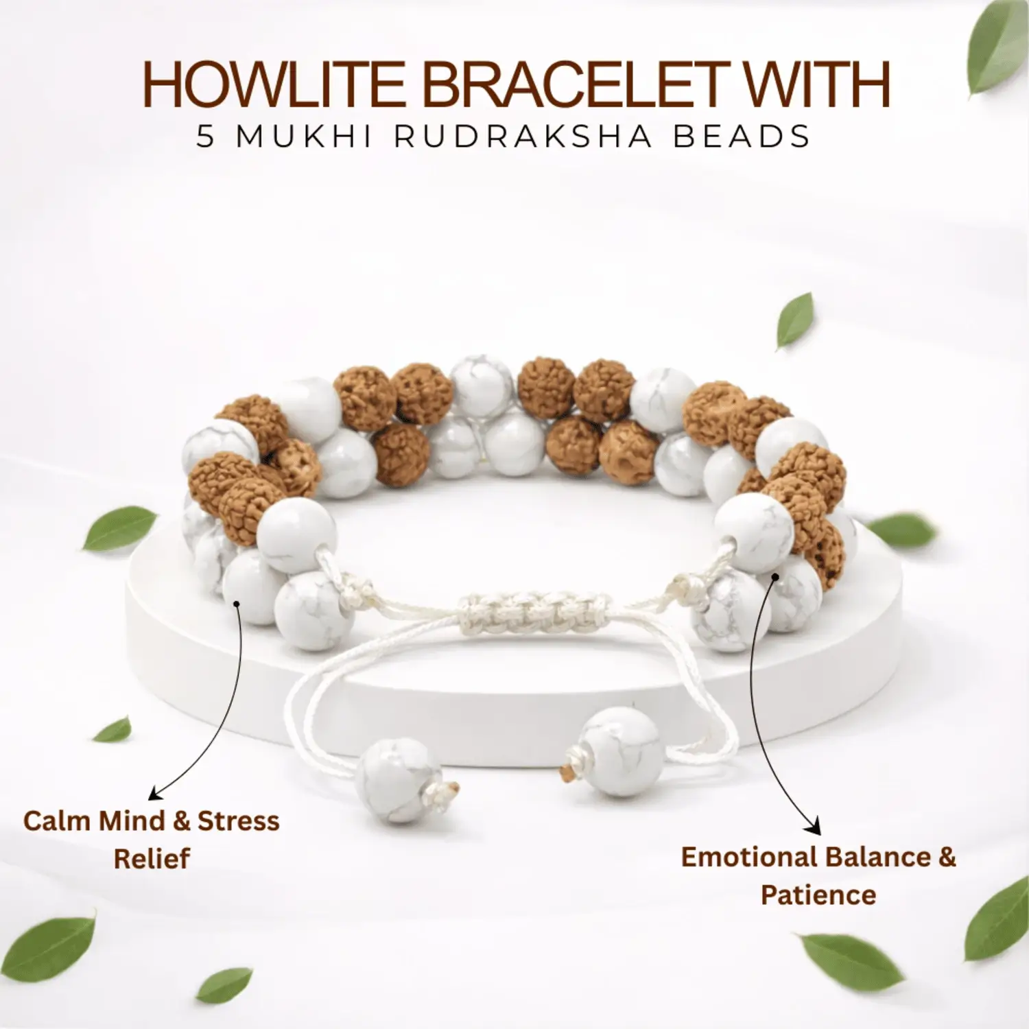 Howlite Bracelet With 5 Mukhi Rudraksha Beads - Image 2