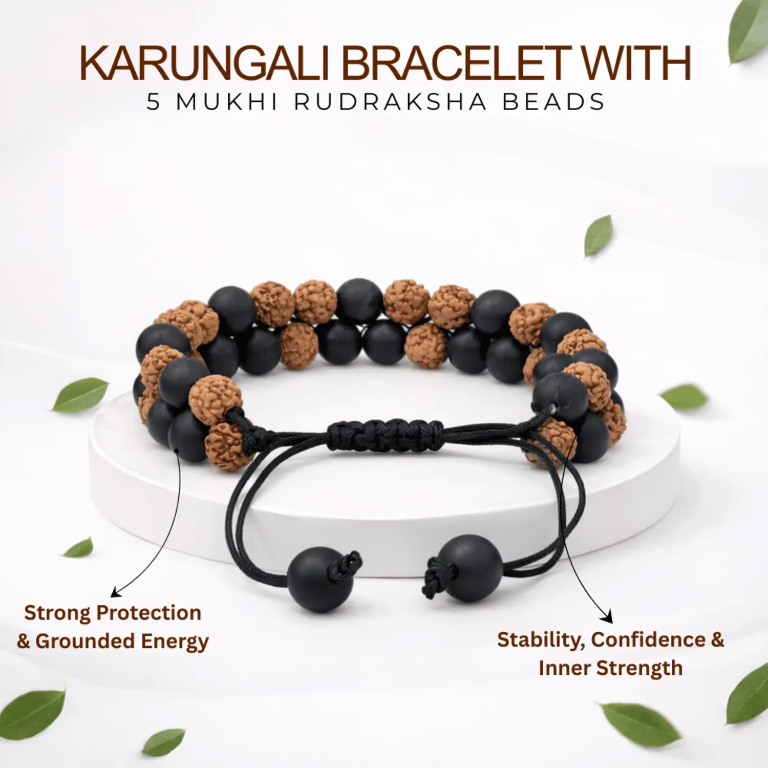 Karungali Bracelet With 5 Mukhi Rudraksha Beads - Image 2