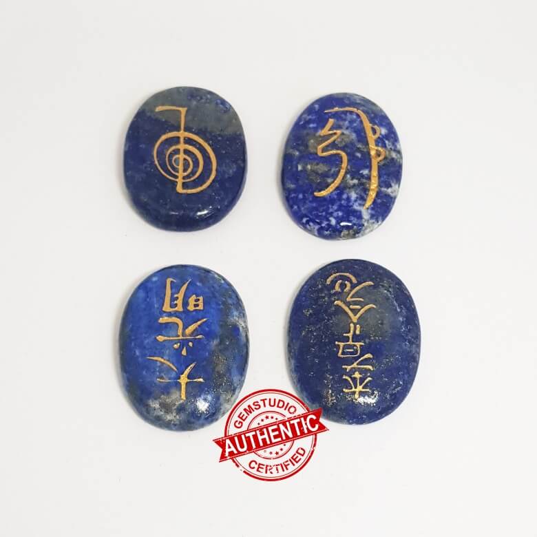 Lapis Lazuli Reiki Symbol Healing Stones Set - For Focus - Image 3