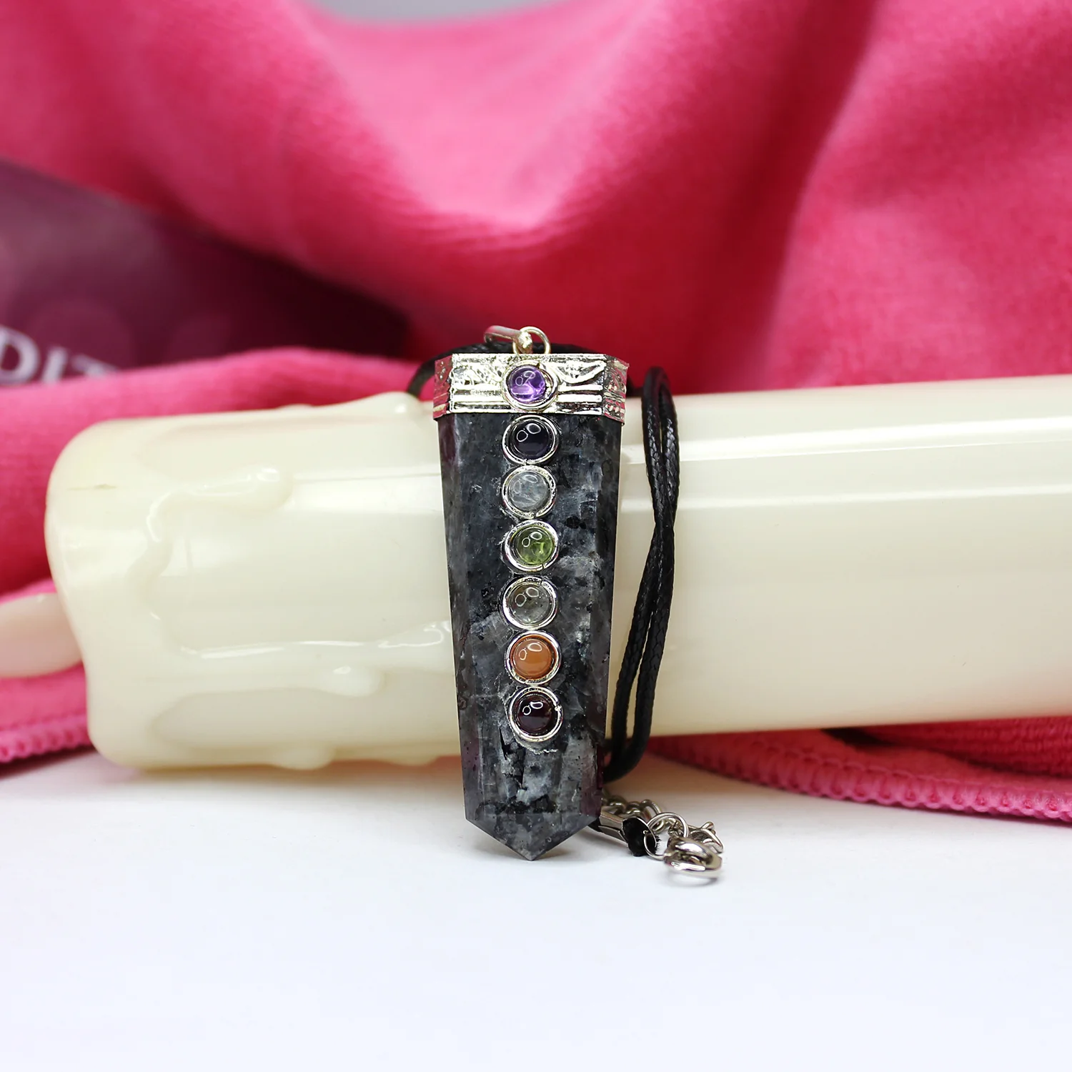 Larvikite 7 Chakra Pencil Pendant - Image 4