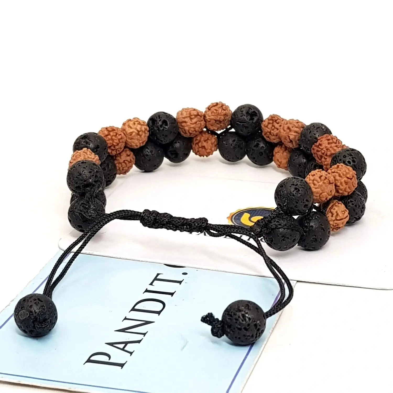 Lava Stone Bracelet With 5 Mukhi Rudraksha Beads