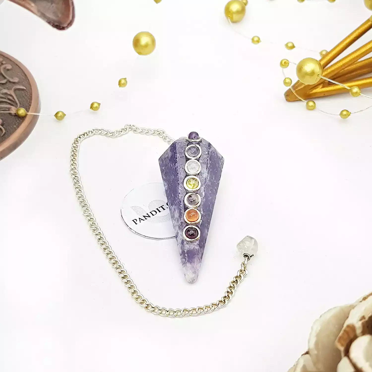 Lepidolite 7 Chakra Dowsing Pendulum - To Reduce Stress - Image 2