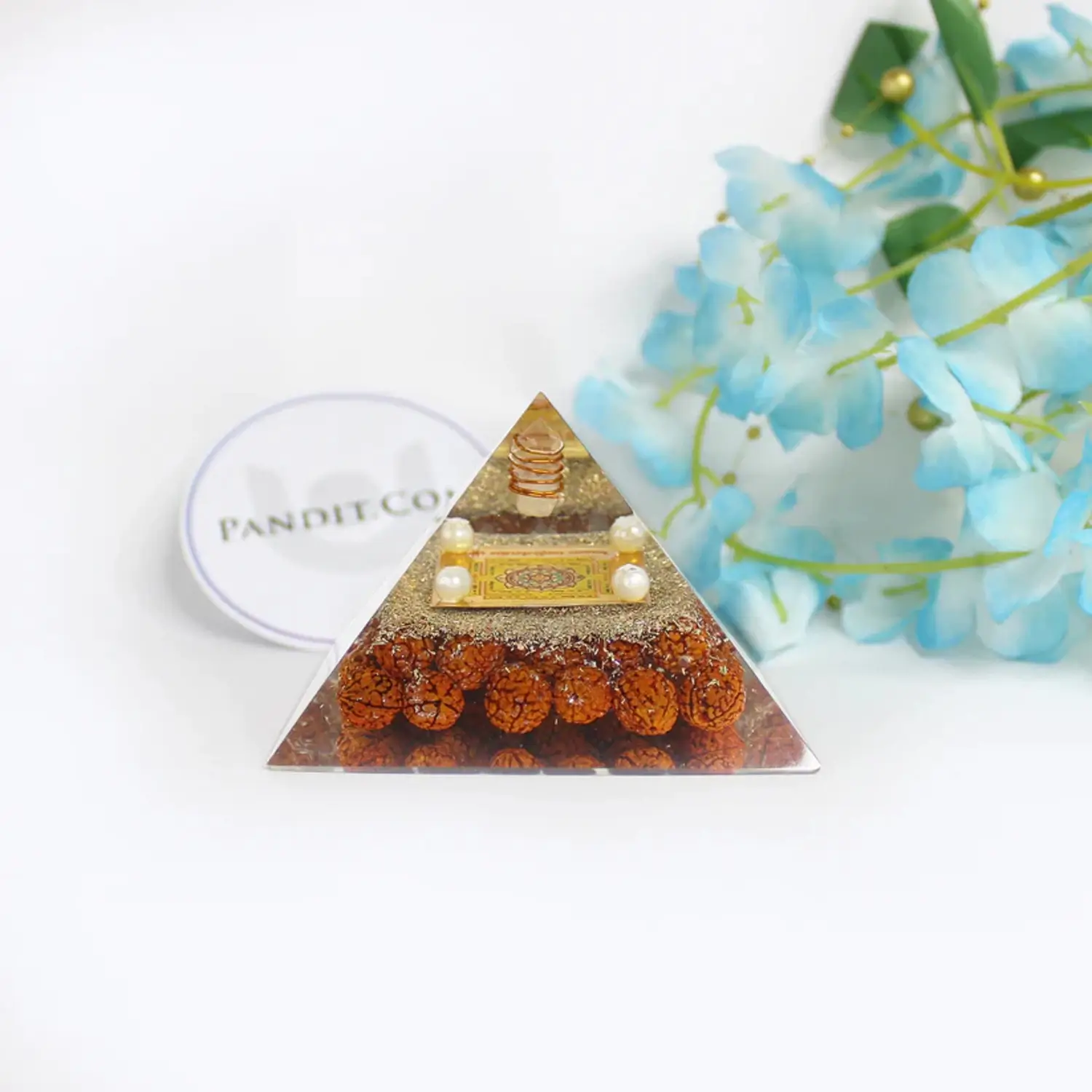 Mahamrityunjaya Pyramid Yantra with 5 Mukhi Rudraksha Beads - Image 2