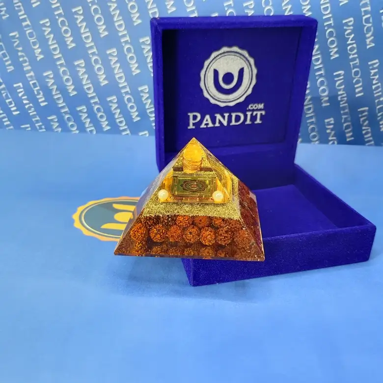 Mahamrityunjaya Pyramid Yantra with 5 Mukhi Rudraksha Beads - Image 4
