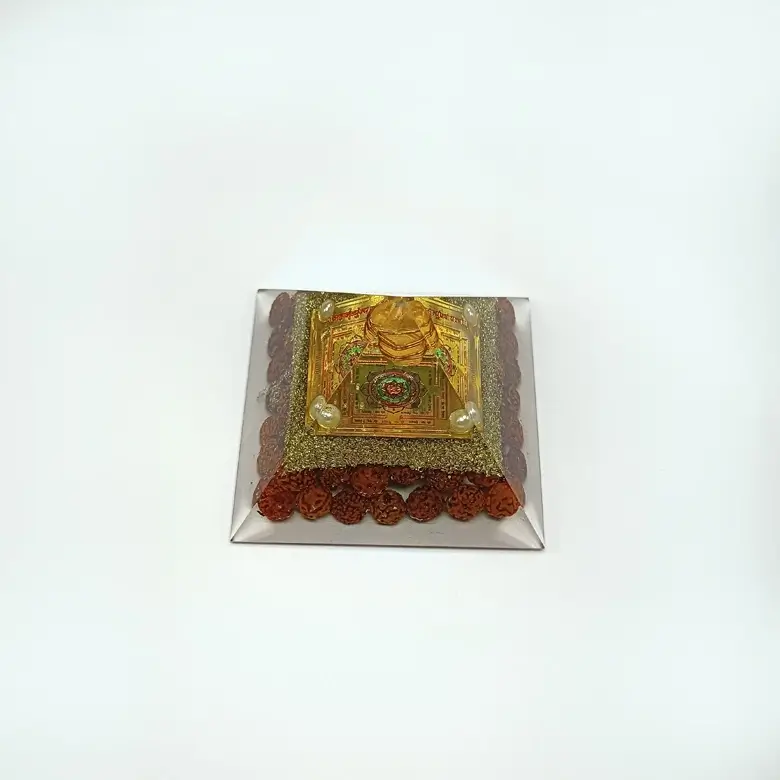 Mahamrityunjaya Pyramid Yantra with 5 Mukhi Rudraksha Beads - Image 5
