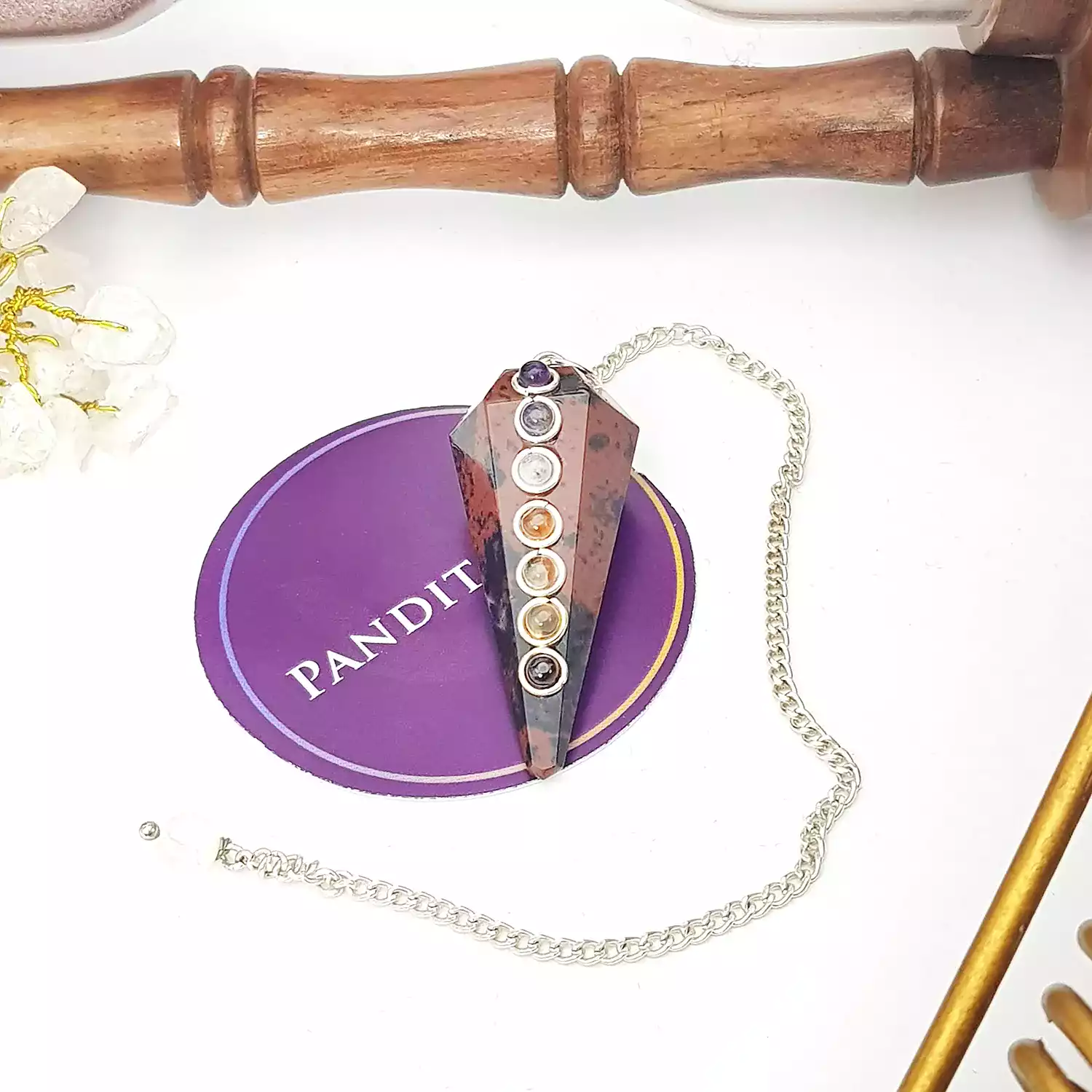 Mahogany Obsidian 7 Chakra Dowsing Pendulum - For Protection - Image 2