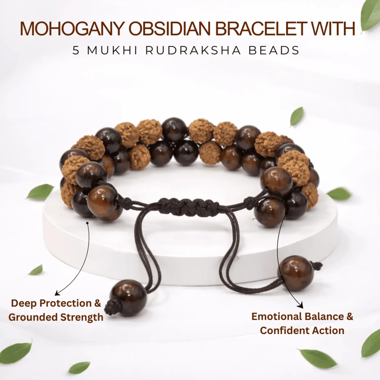 Mahogany Obsidian Bracelet With 5 Mukhi Rudraksha Beads - Image 2