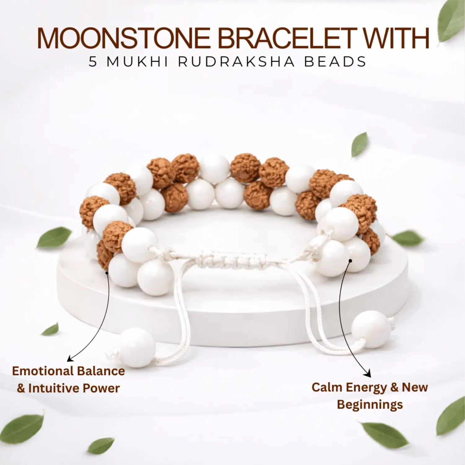 Moonstone Bracelet With 5 Mukhi Rudraksha Beads - Image 2