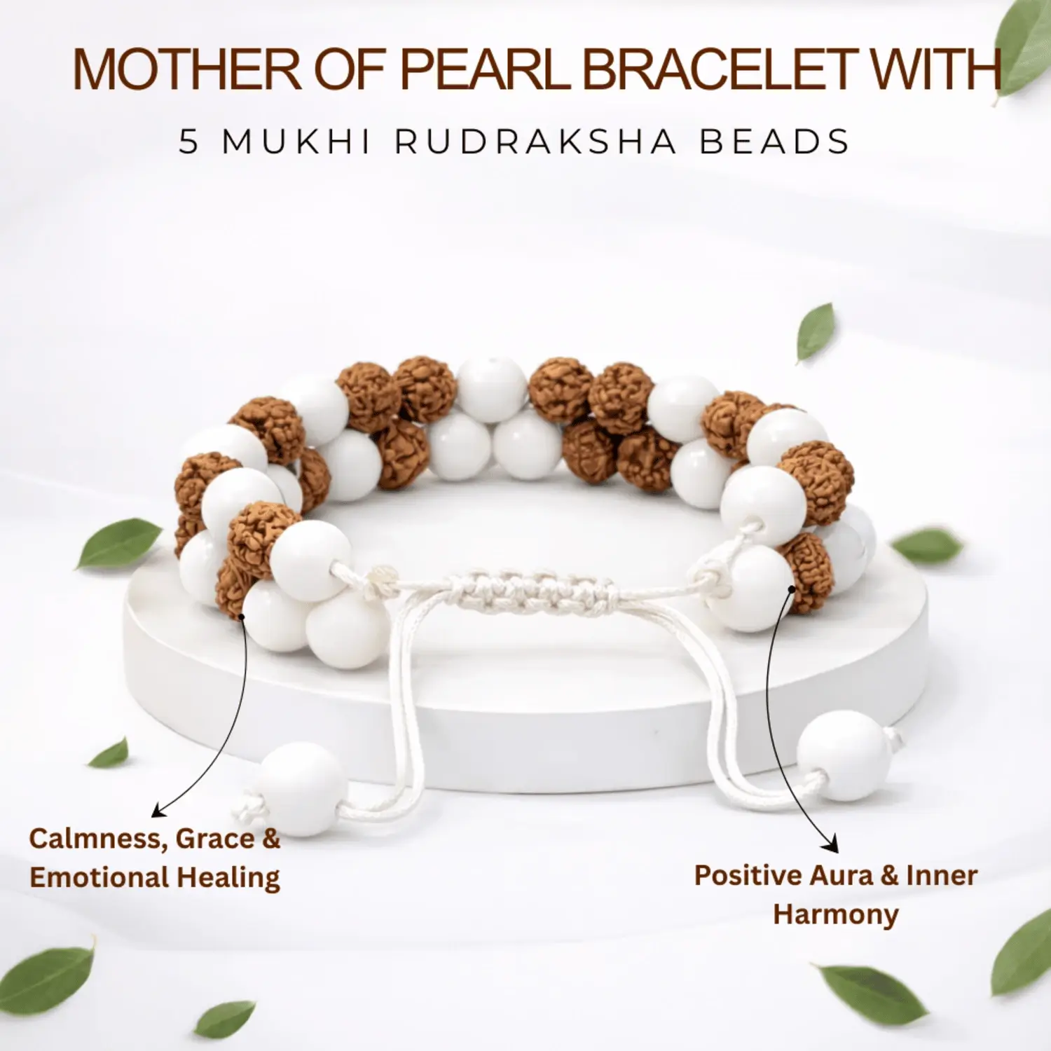 Mother of Pearl Bracelet With 5 Mukhi Rudraksha Beads - Image 2