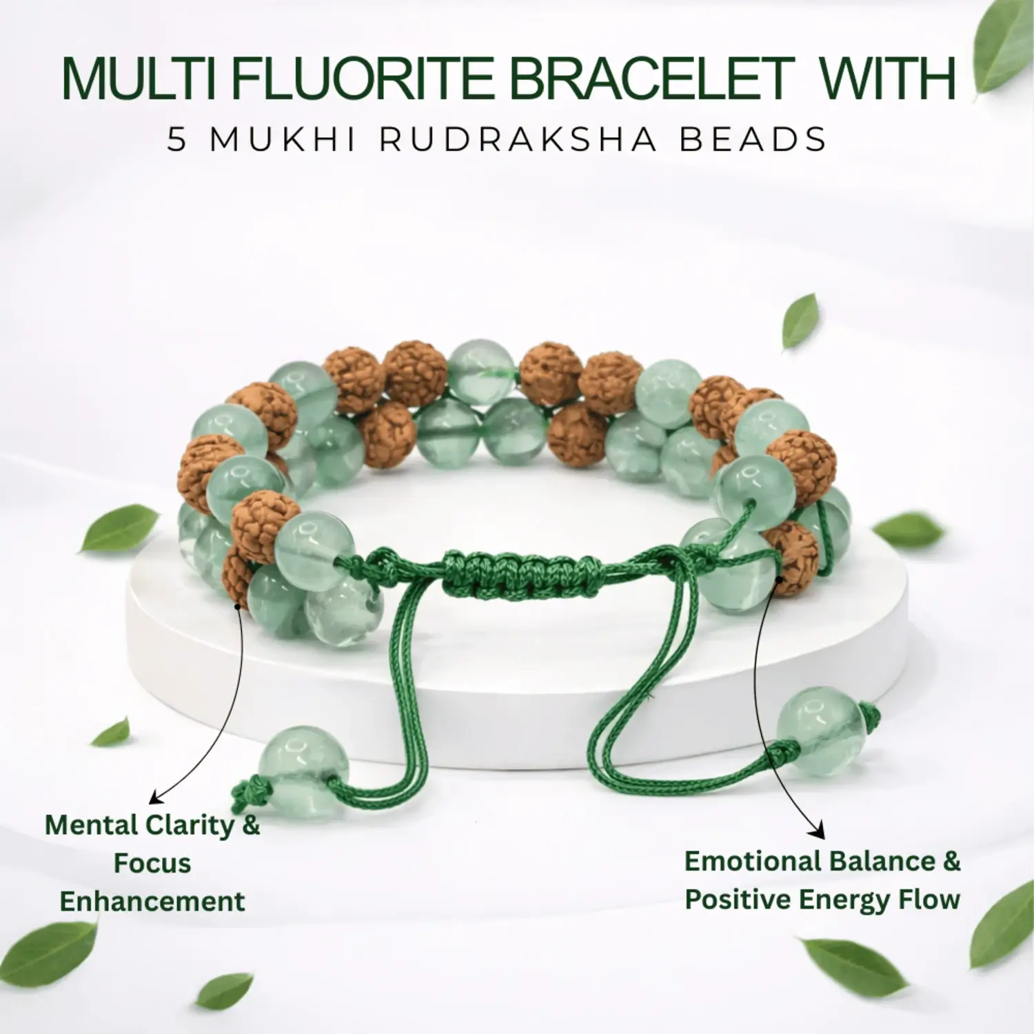 Multi Fluorite Bracelet With 5 Mukhi Rudraksha Beads - Image 2