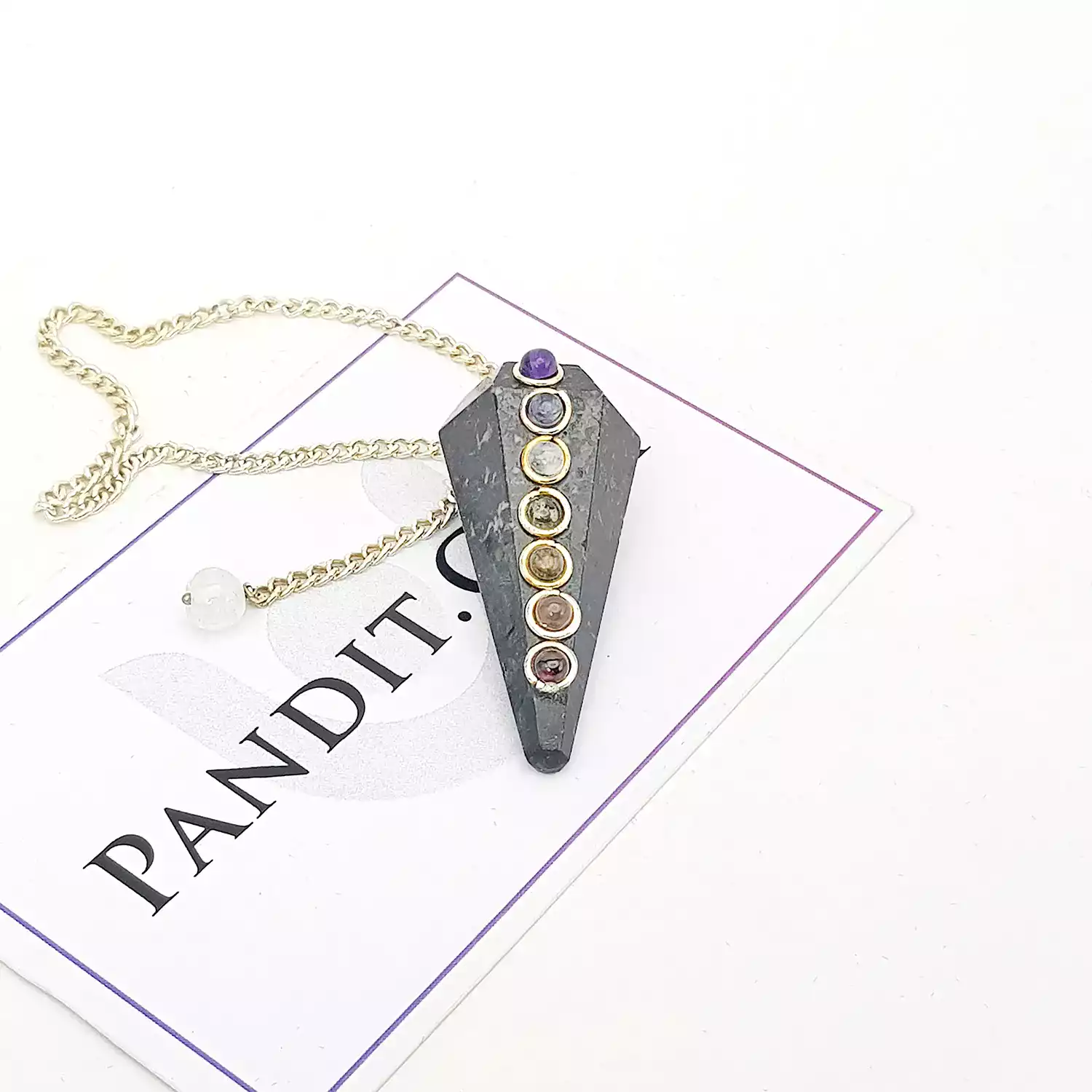Nuummite 7 Chakra Dowsing Pendulum - For Intuition & Insight - Image 3