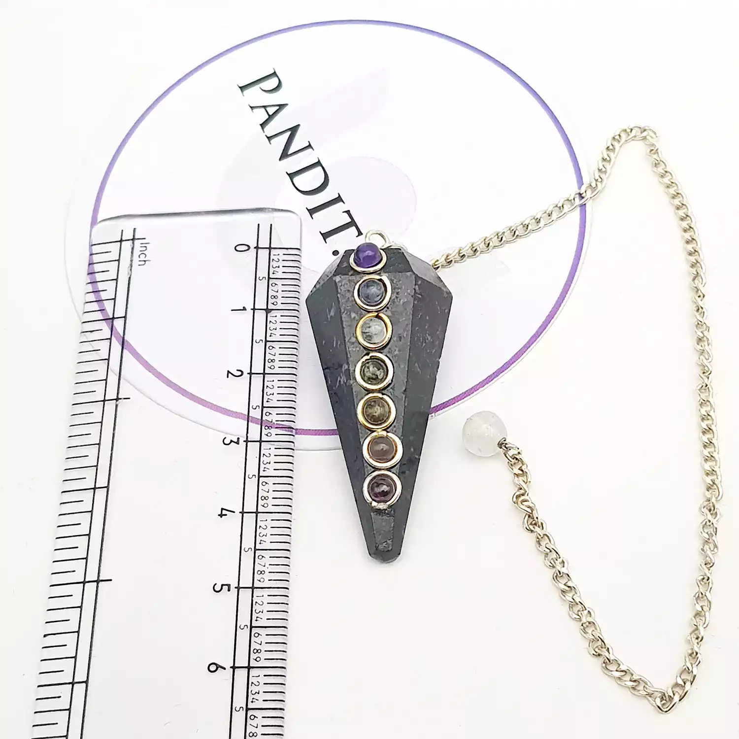 Nuummite 7 Chakra Dowsing Pendulum - For Intuition & Insight - Image 5
